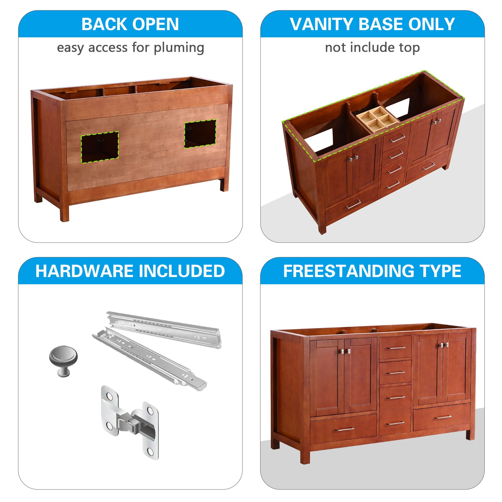 22 in. W x 60 in. D x 35 in. H Bath Vanity Cabinet without Top