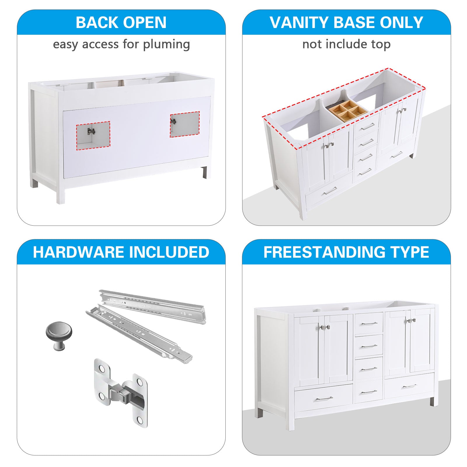 22 in. W x 60 in. D x 35 in. H Bath Vanity Cabinet without Top