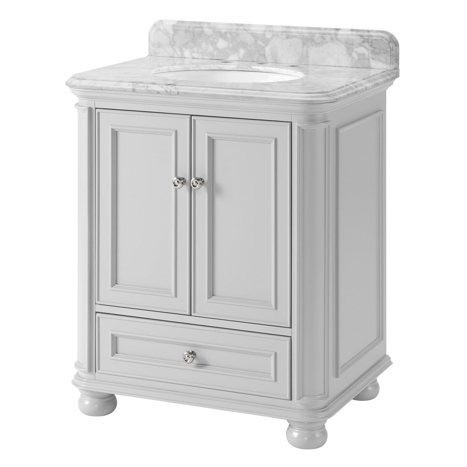 Single Sink Freestanding Bath Vanity in White with Carrara Natural Marble Top
