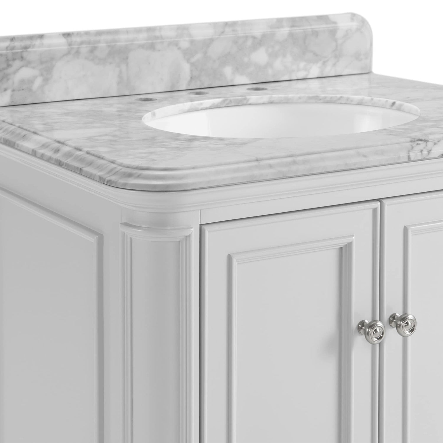 Single Sink Freestanding Bath Vanity in White with Carrara Natural Marble Top