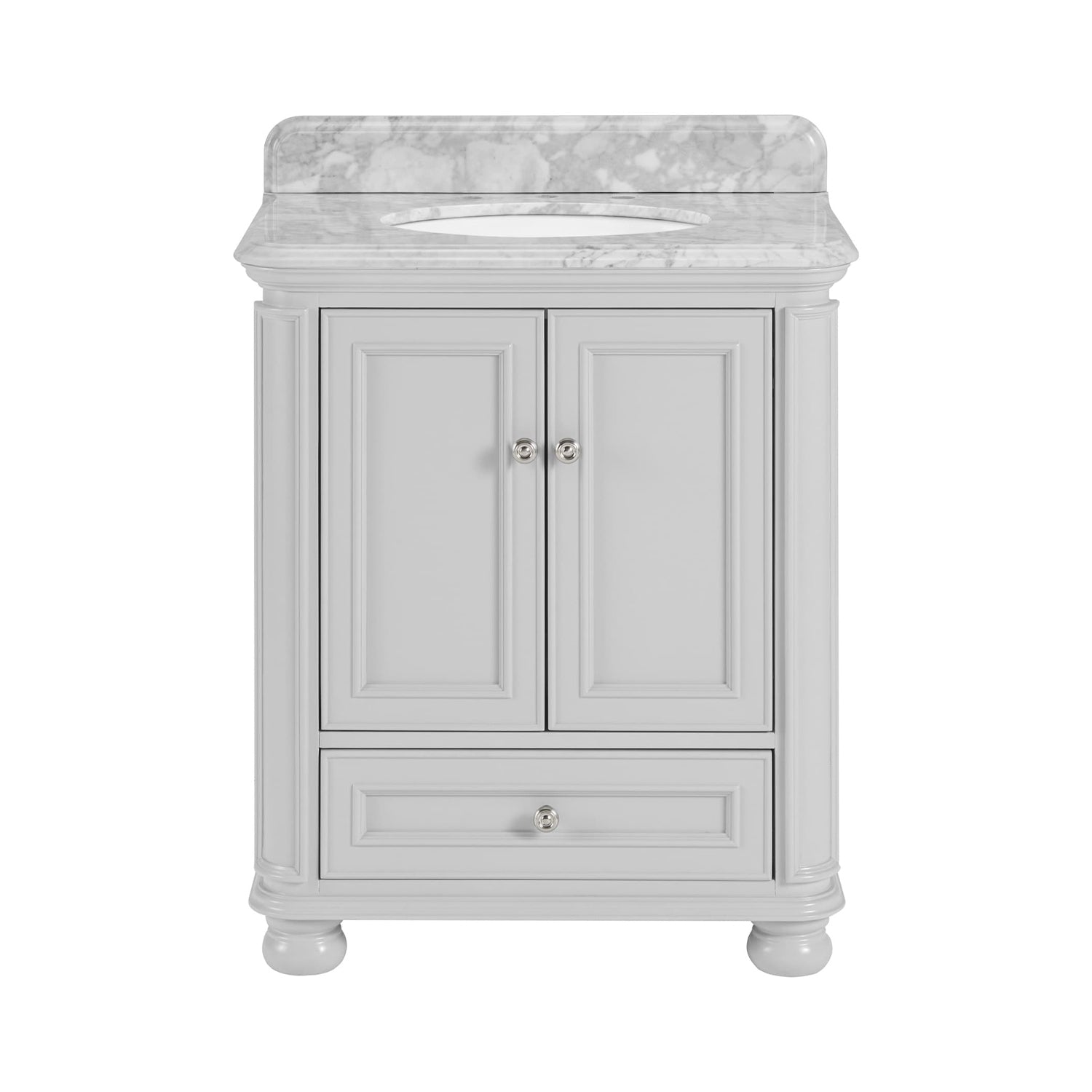 Single Sink Freestanding Bath Vanity in White with Carrara Natural Marble Top
