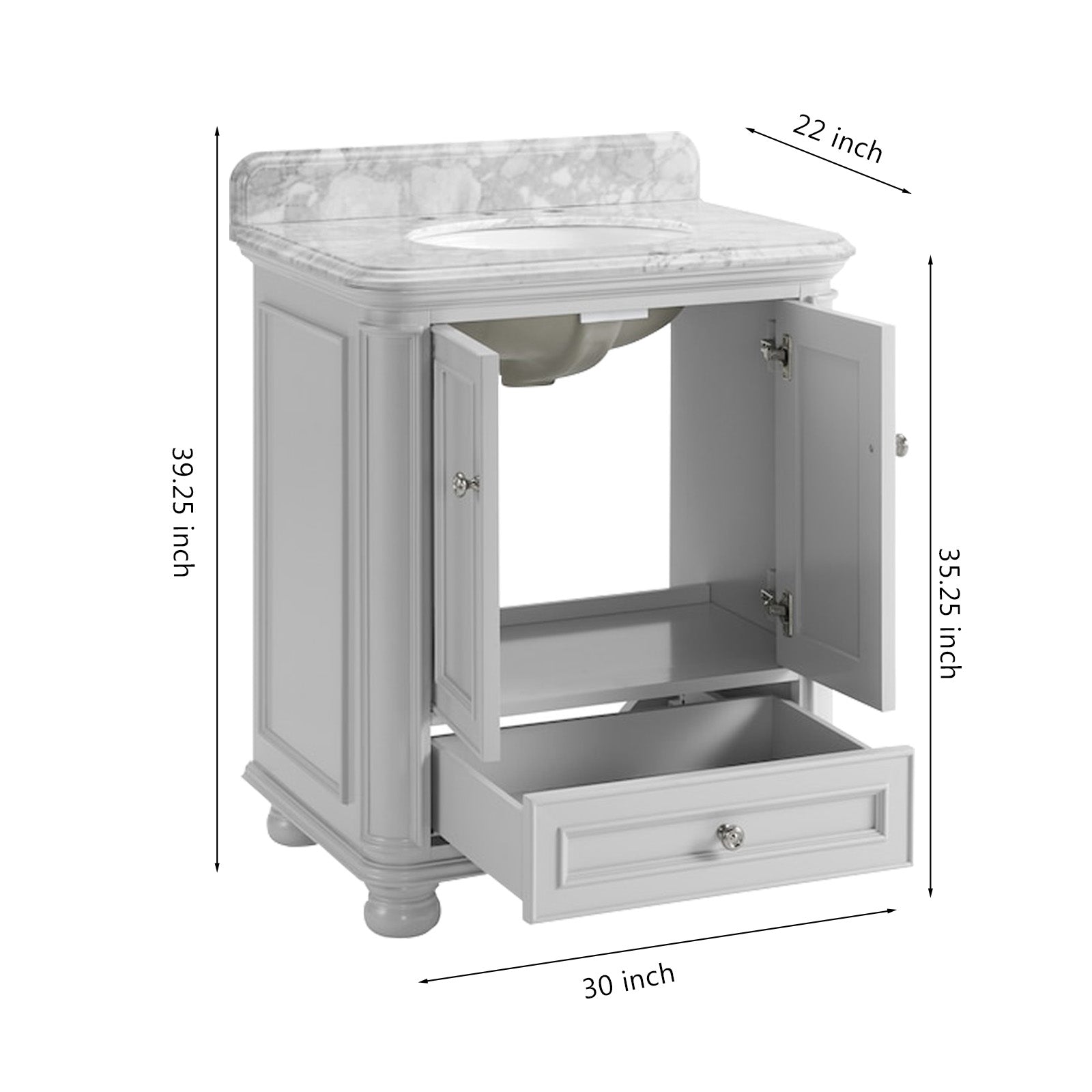 Single Sink Freestanding Bath Vanity in White with Carrara Natural Marble Top