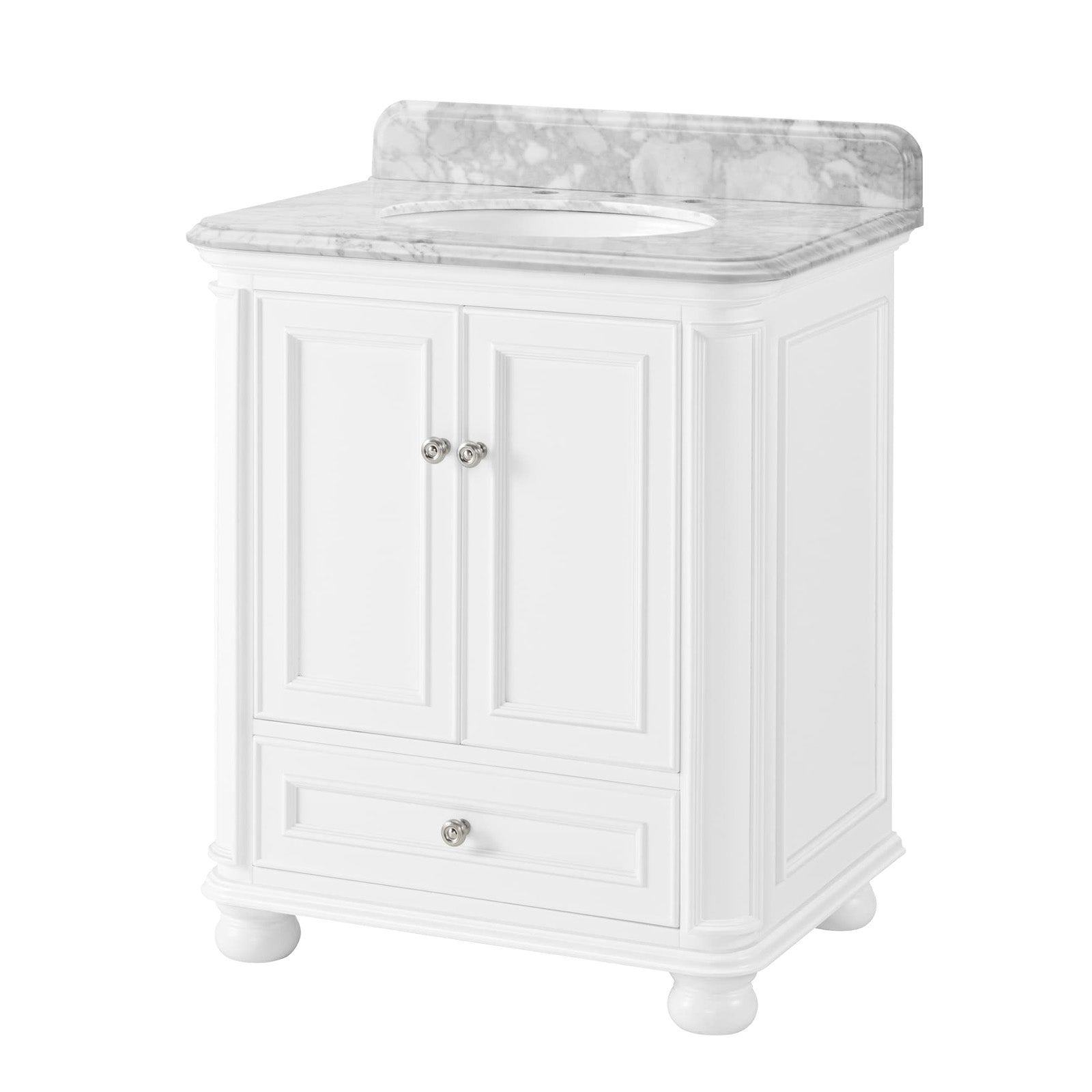 Single Sink Freestanding Bath Vanity in White with Carrara Natural Marble Top