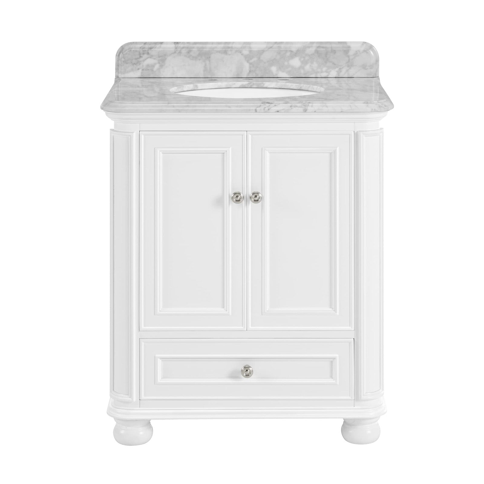 Single Sink Freestanding Bath Vanity in White with Carrara Natural Marble Top