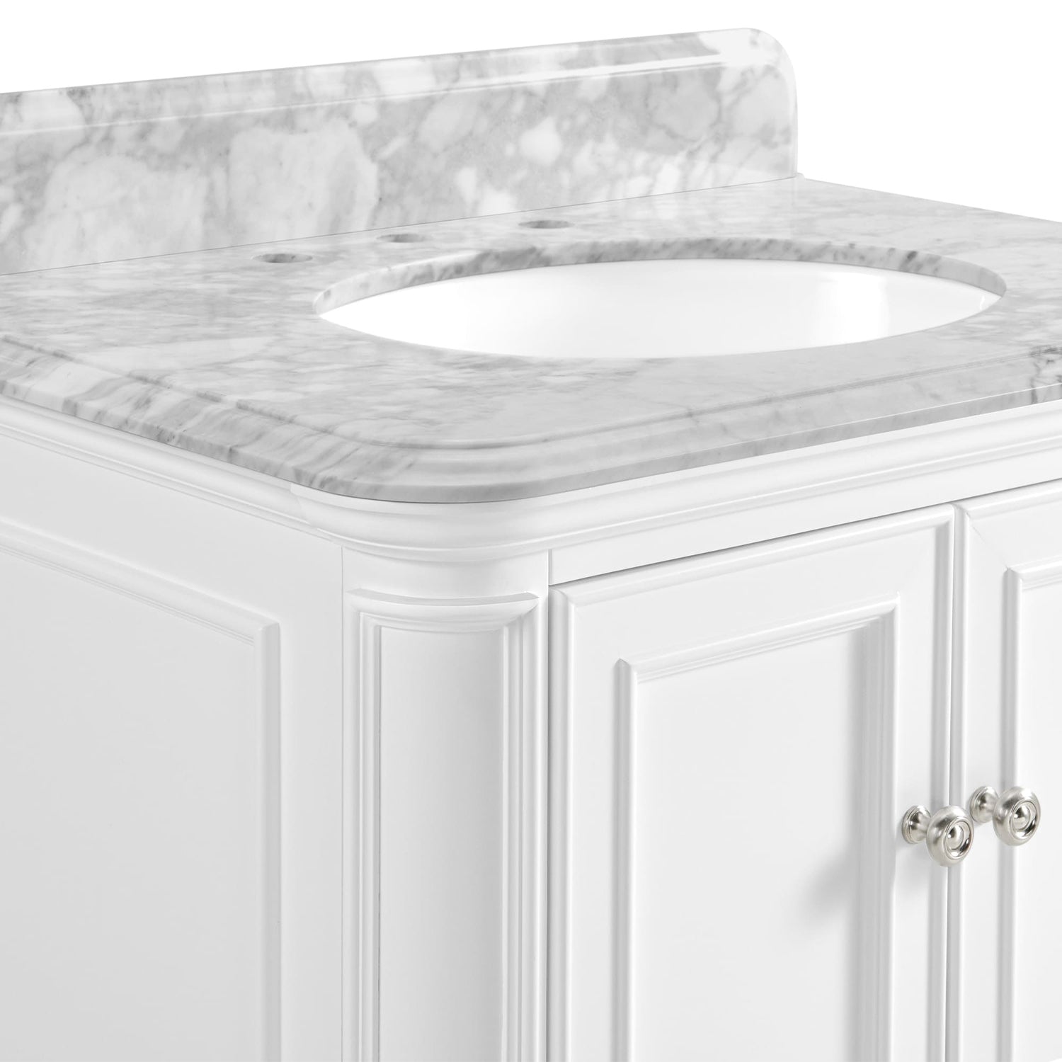 Single Sink Freestanding Bath Vanity in White with Carrara Natural Marble Top