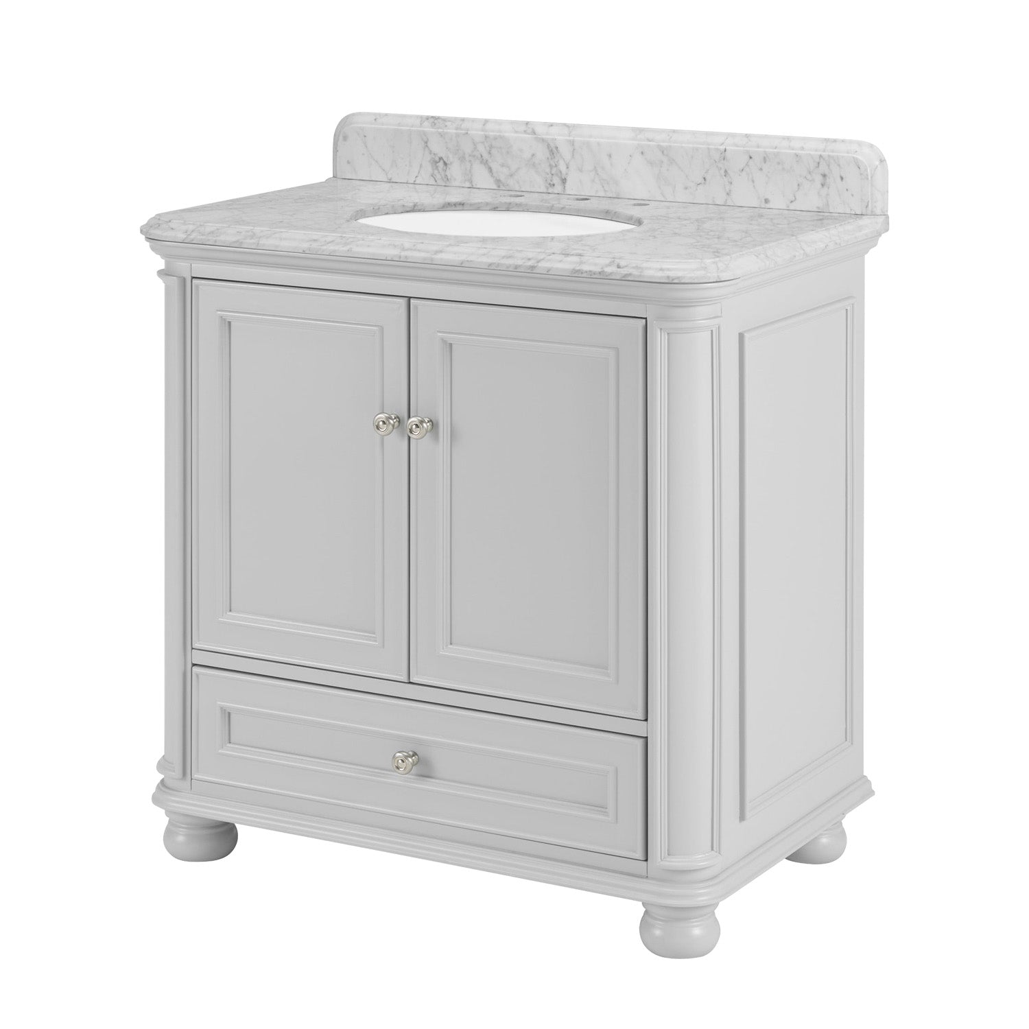Single Sink Freestanding Bath Vanity in White with Carrara Natural Marble Top