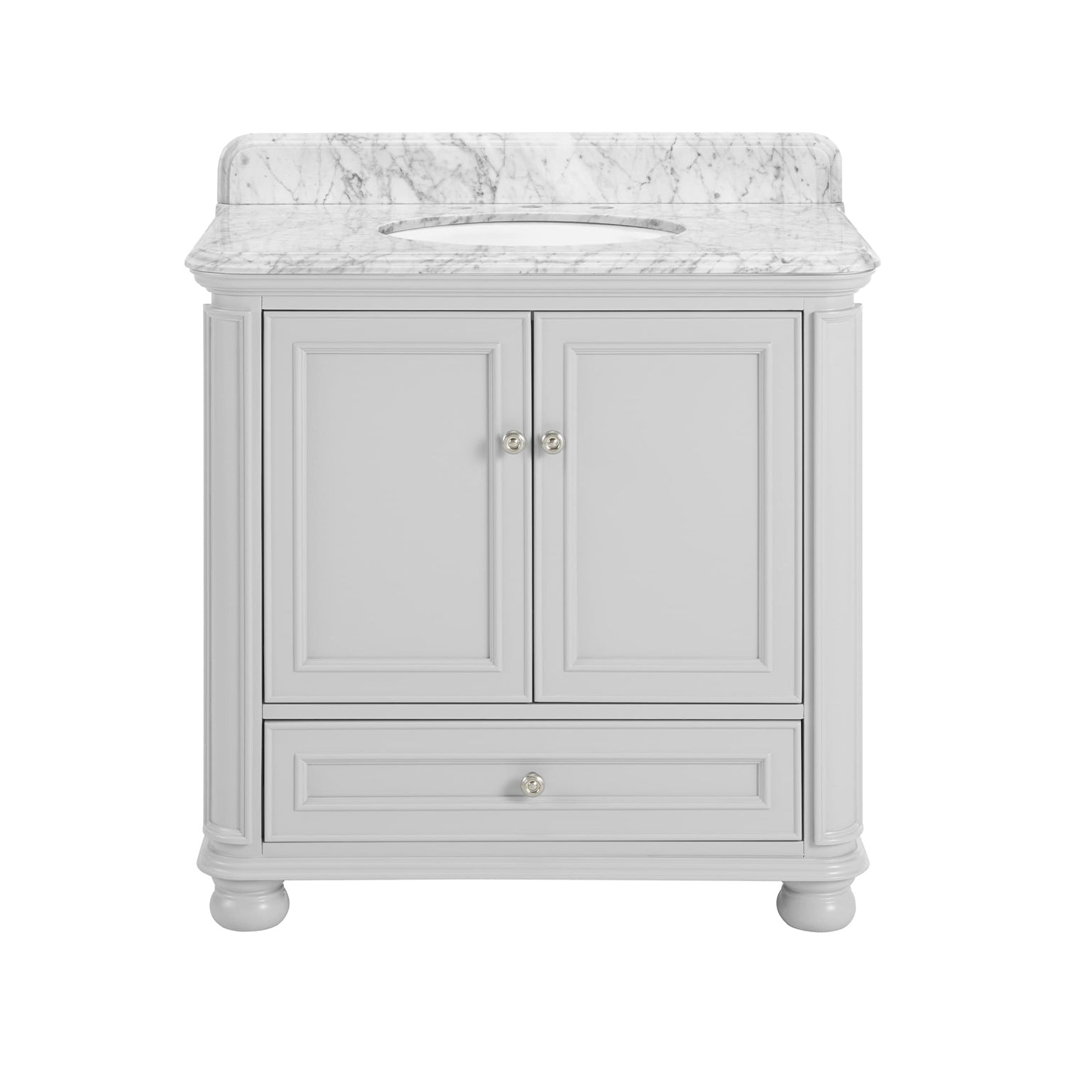 Single Sink Freestanding Bath Vanity in White with Carrara Natural Marble Top