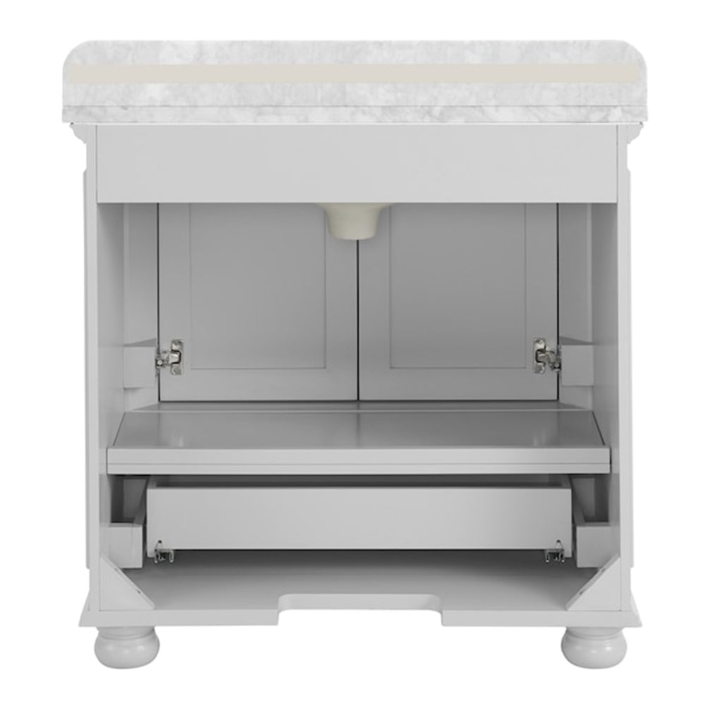 Single Sink Freestanding Bath Vanity in White with Carrara Natural Marble Top