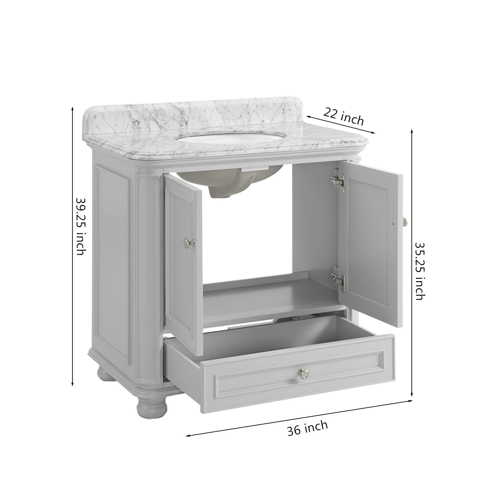 Single Sink Freestanding Bath Vanity in White with Carrara Natural Marble Top