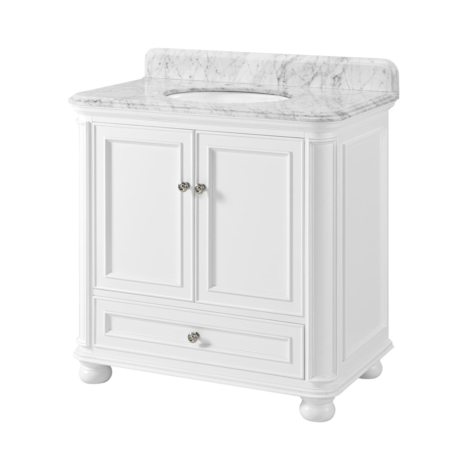 Single Sink Freestanding Bath Vanity in White with Carrara Natural Marble Top