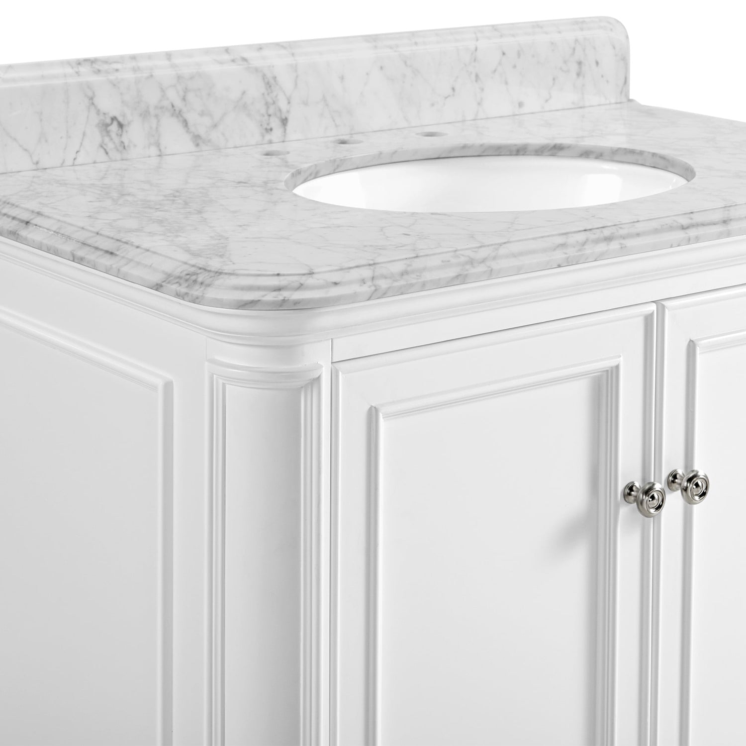 Single Sink Freestanding Bath Vanity in White with Carrara Natural Marble Top