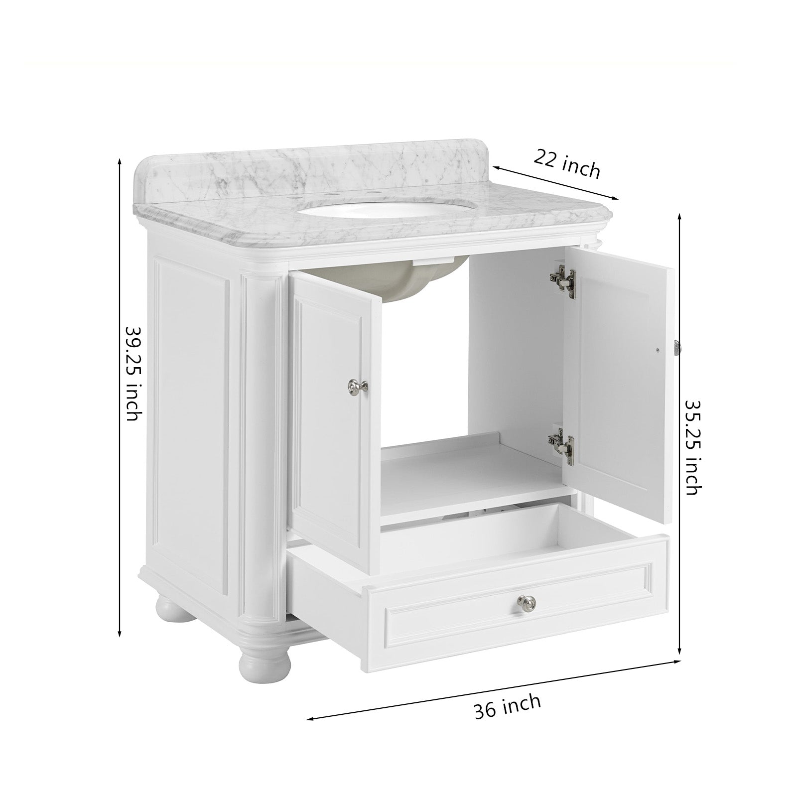 Single Sink Freestanding Bath Vanity in White with Carrara Natural Marble Top