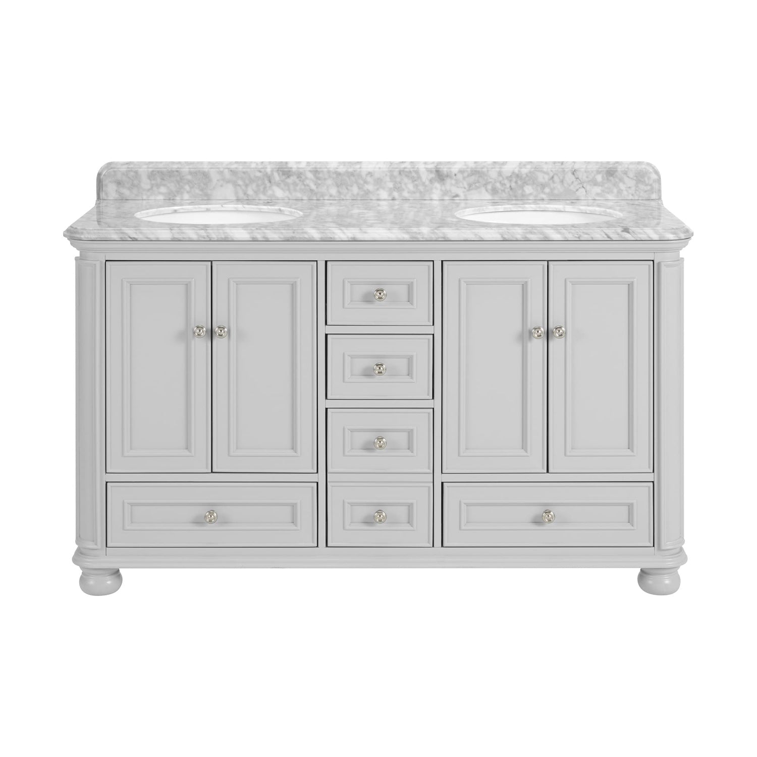 Single Sink Freestanding Bath Vanity in White with Carrara Natural Marble Top