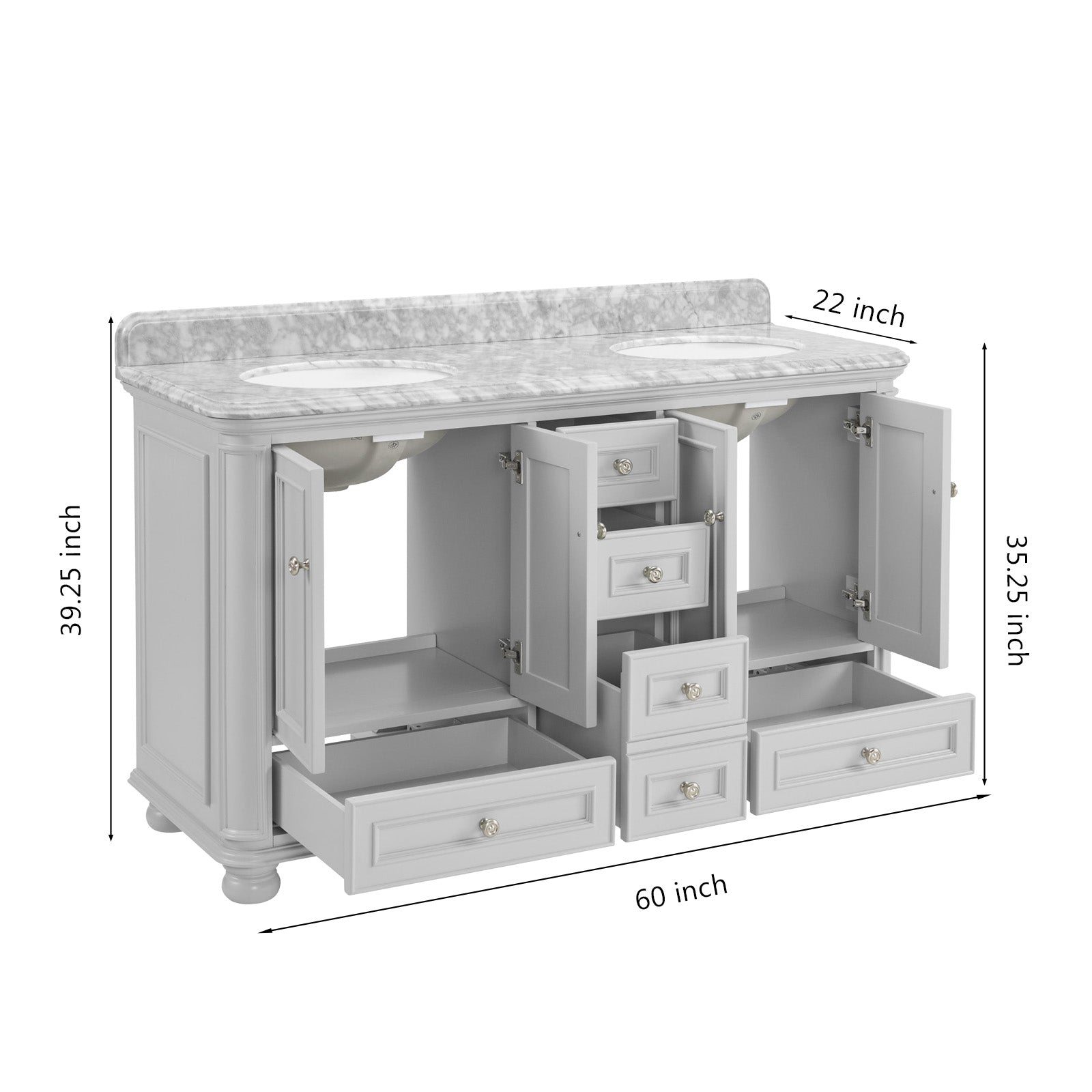 Single Sink Freestanding Bath Vanity in White with Carrara Natural Marble Top