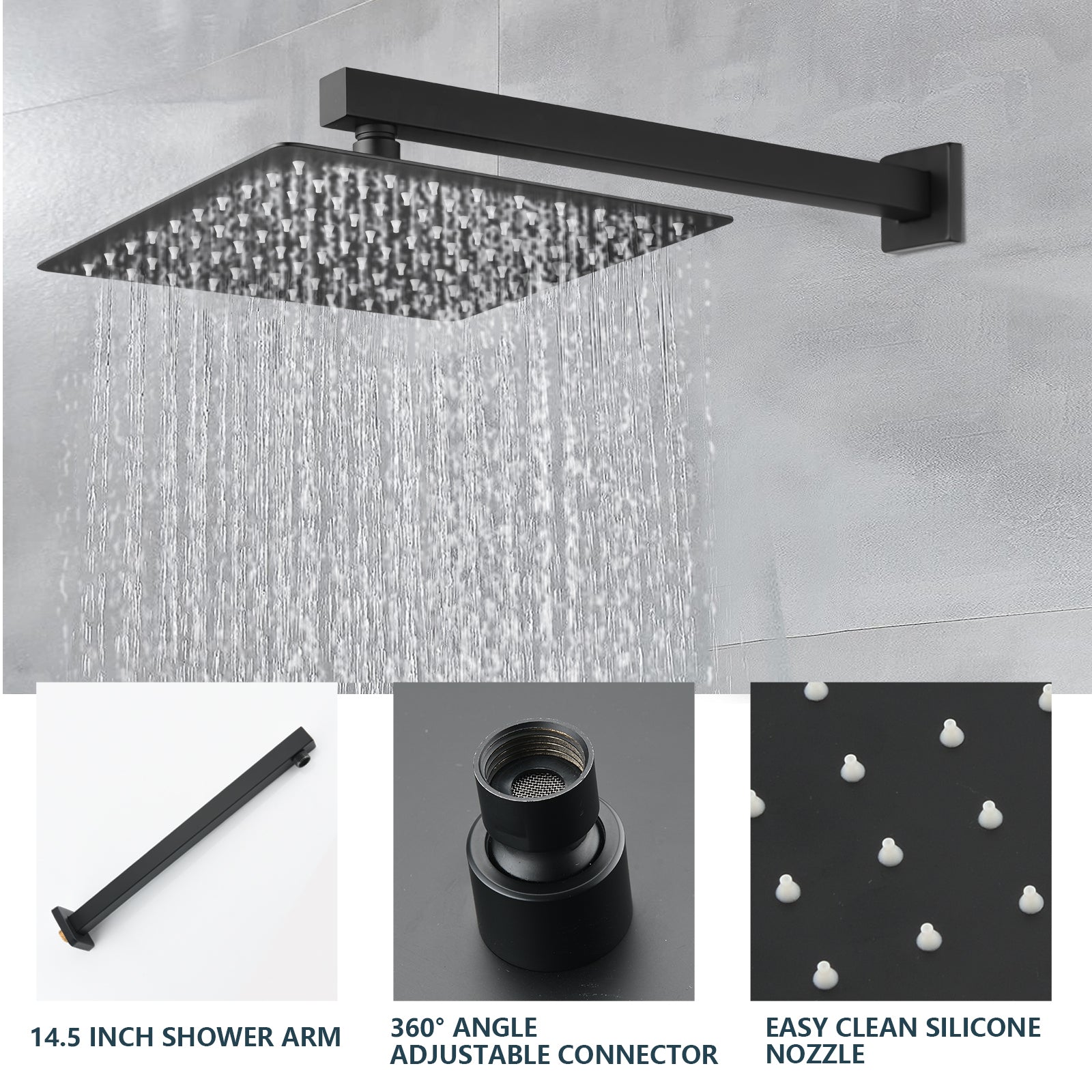 10 inch Wall-Mounted Rectangular Completed Shower System in Black