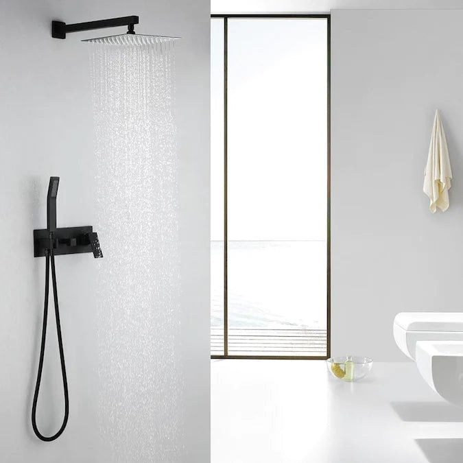 10 inch Wall-Mounted Rectangular Completed Shower System in Black