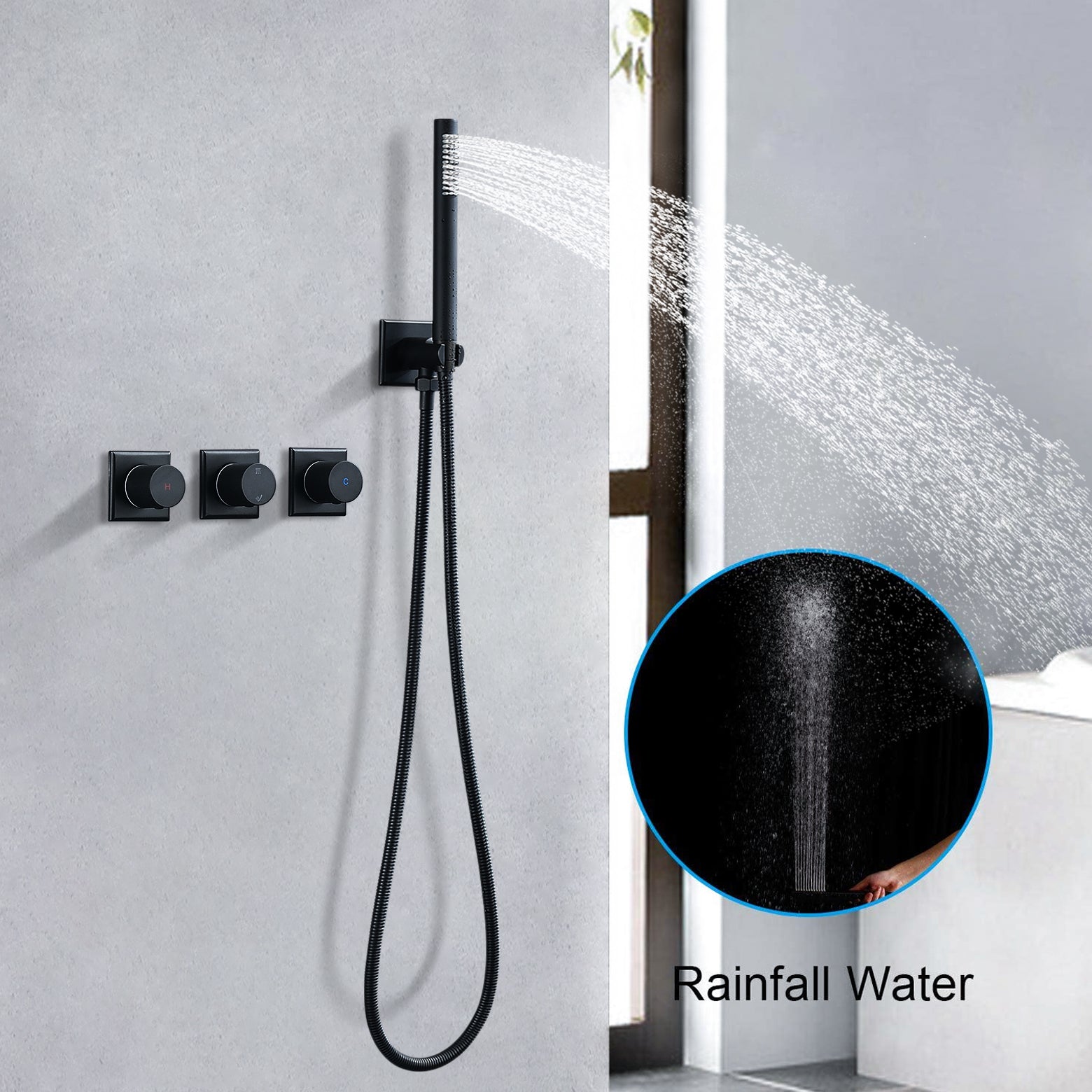 10 inch Wall-Mounted Rectangular Shower System in Black