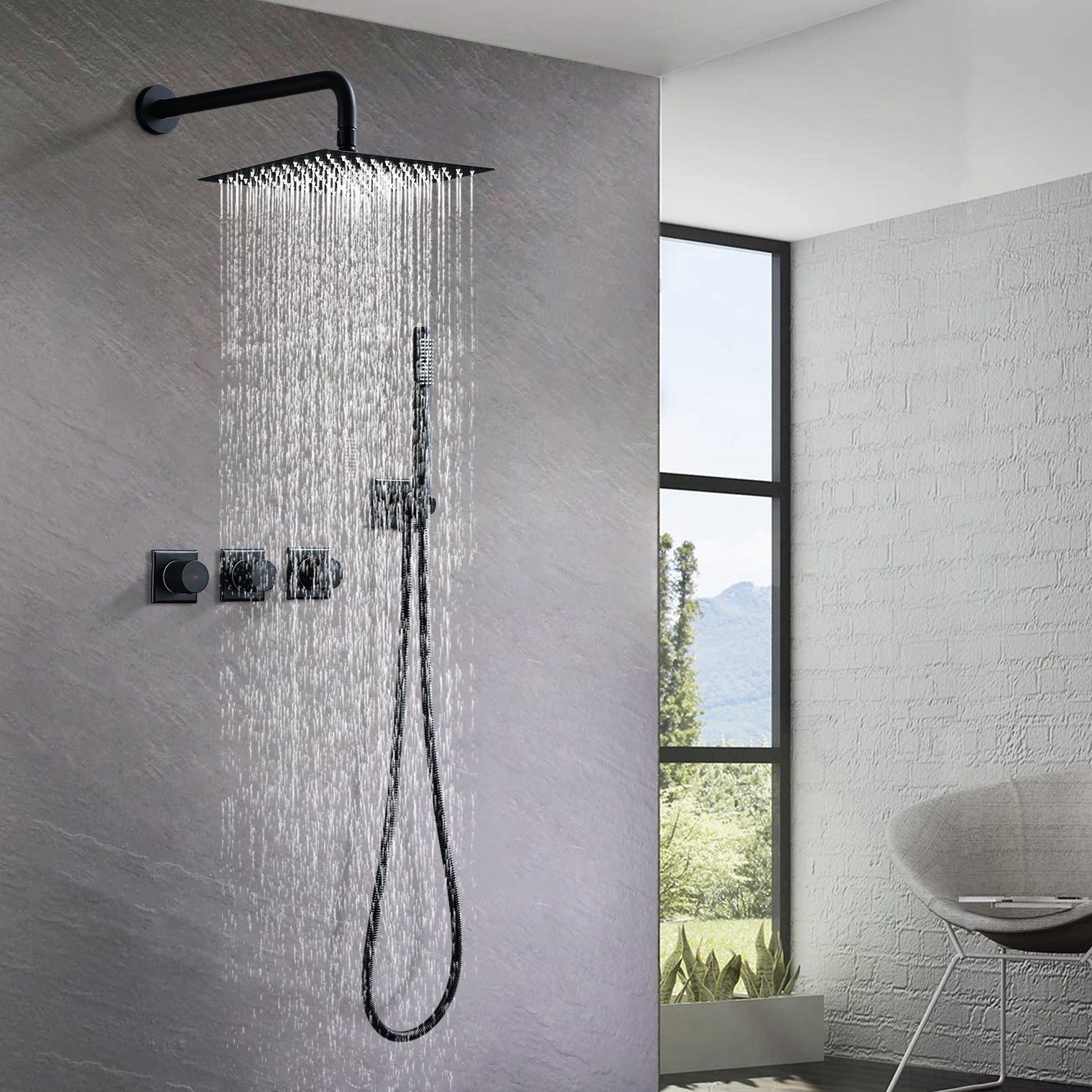 10 inch Wall-Mounted Rectangular Shower System in Black