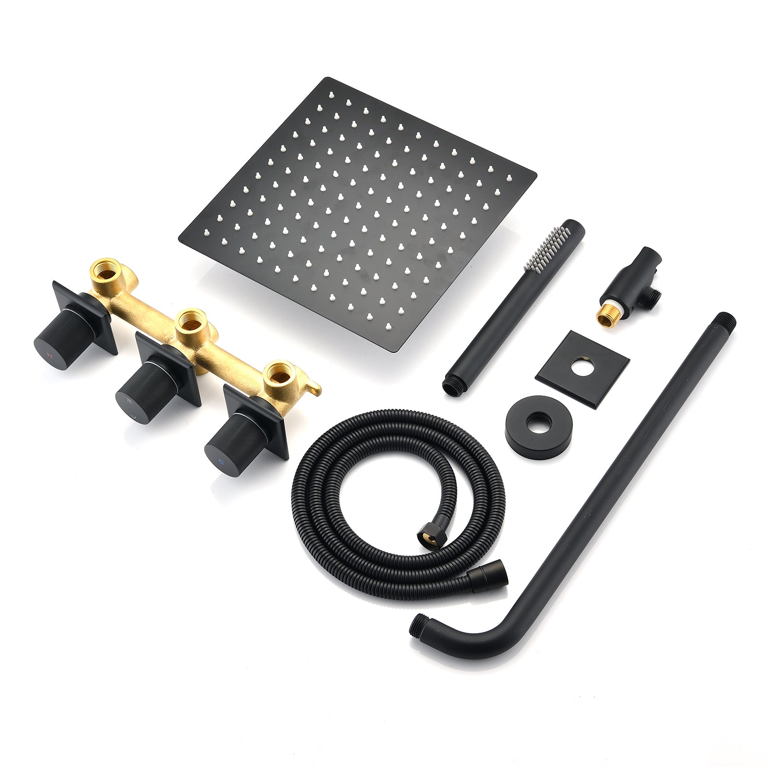 10 inch Wall-Mounted Rectangular Shower System in Black