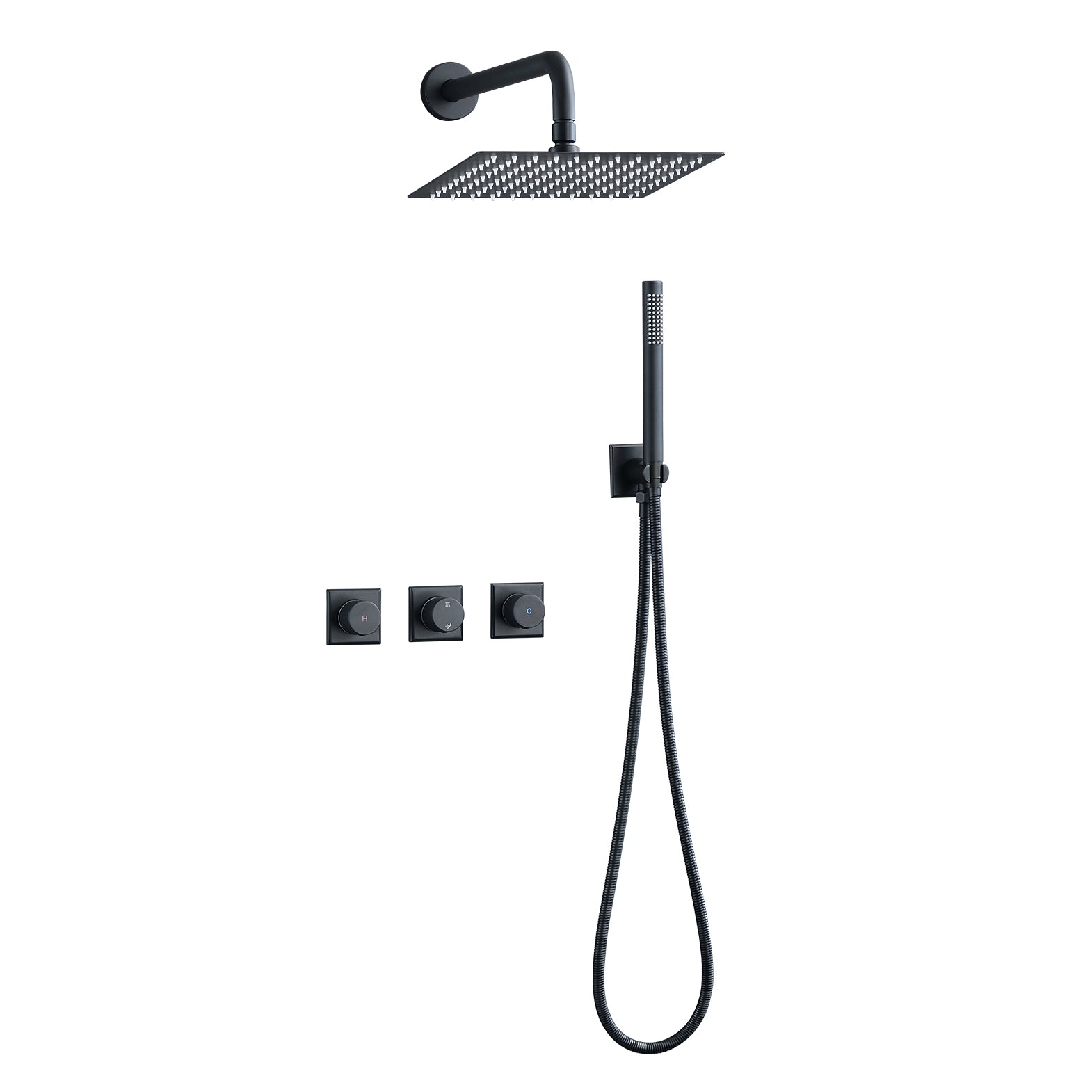 10 inch Wall-Mounted Rectangular Shower System in Black