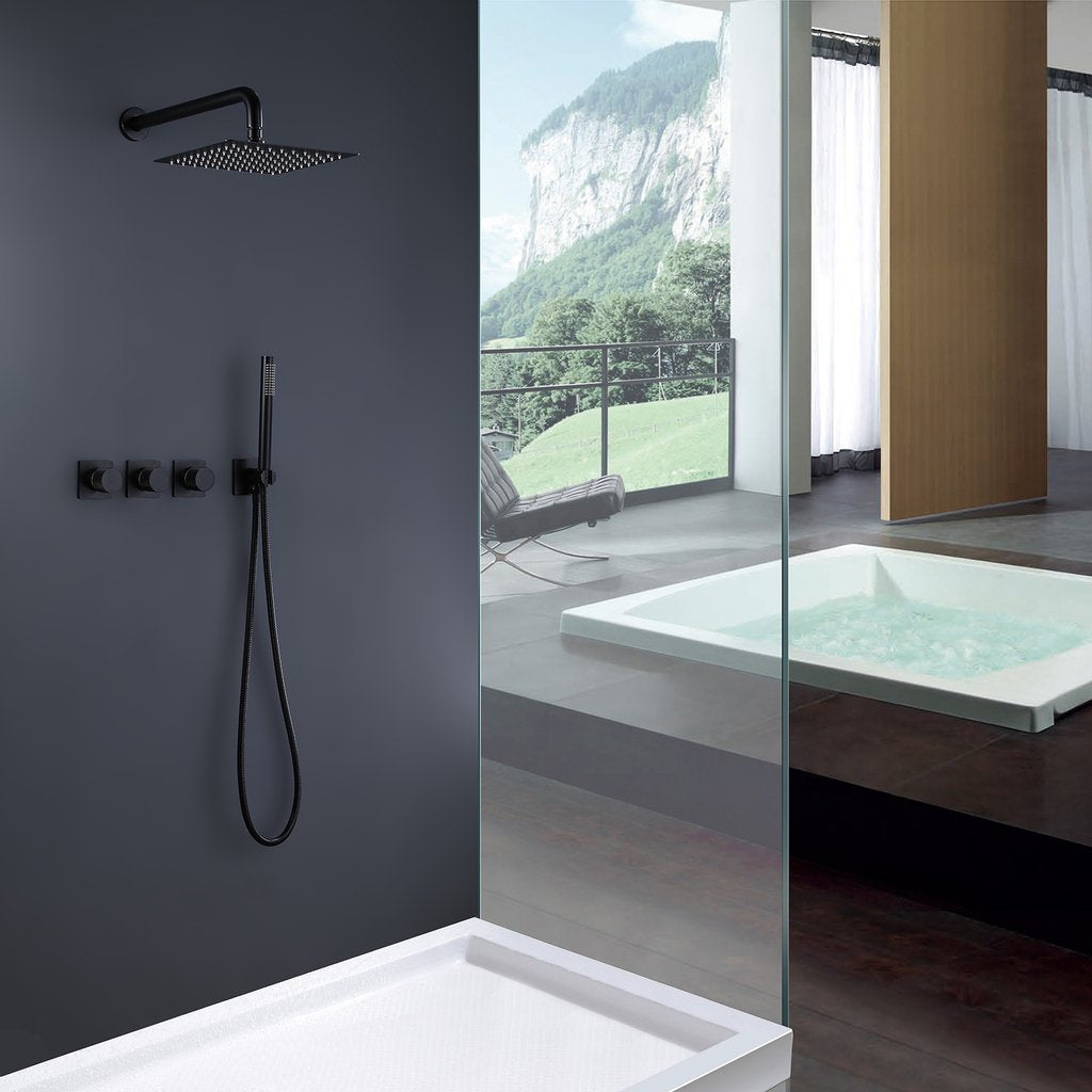 10 inch Wall-Mounted Rectangular Shower System in Black