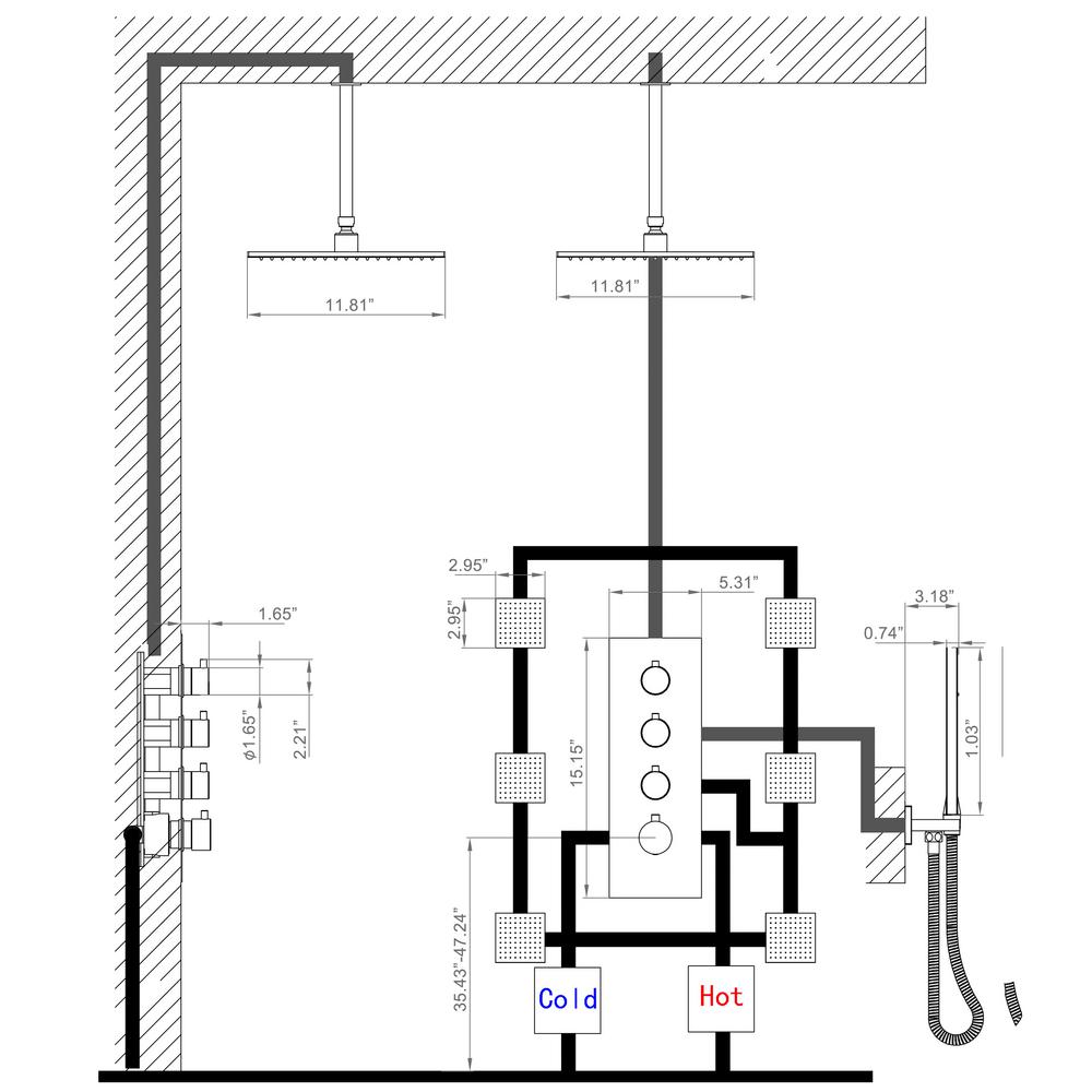 11.8 inch Wall-Mounted Rectangular Shower System in Chrome