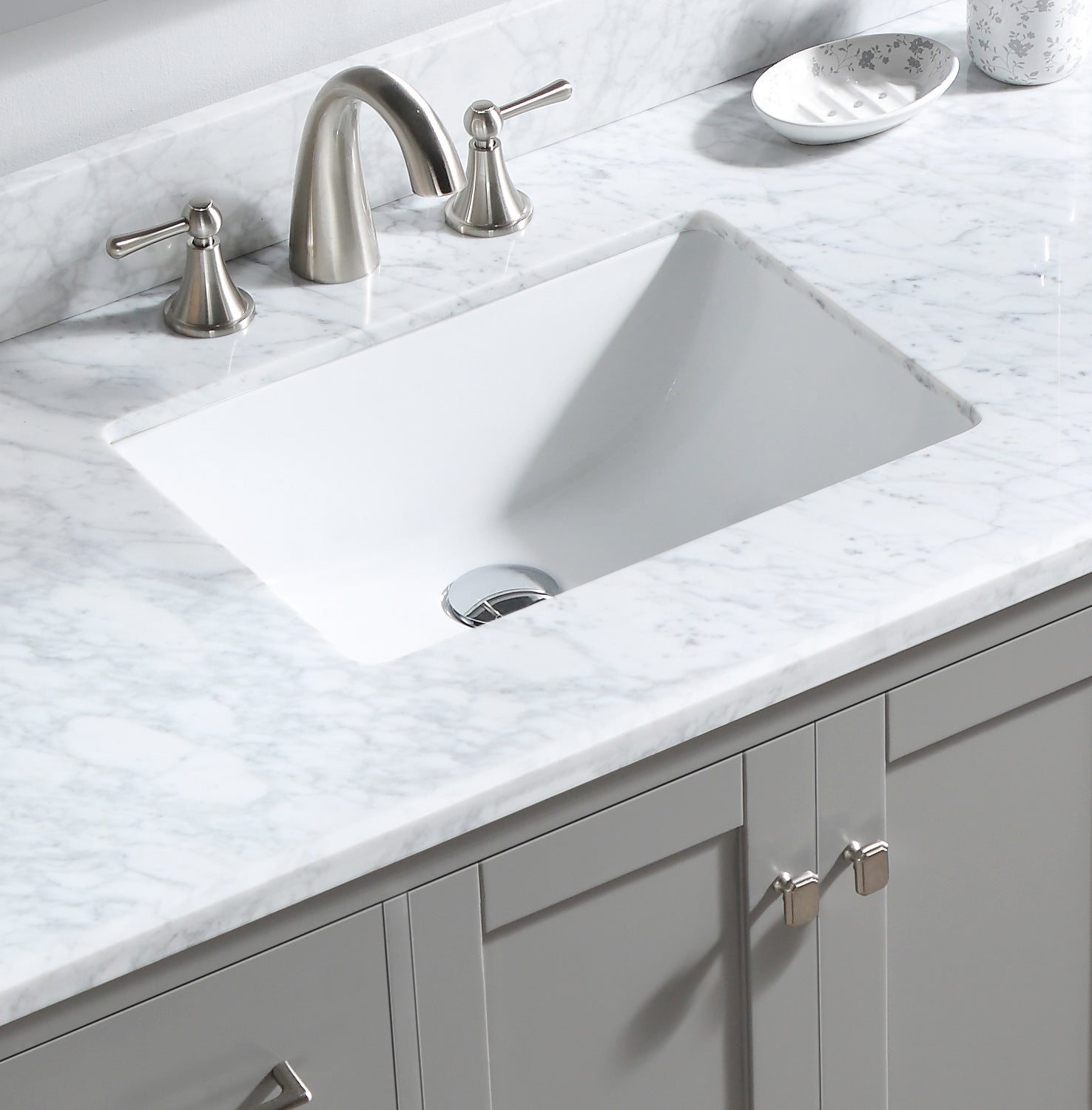48 inch Plywood Freestanding Bath Vanity in Gray with Carrara Engineered Stone Composite Top