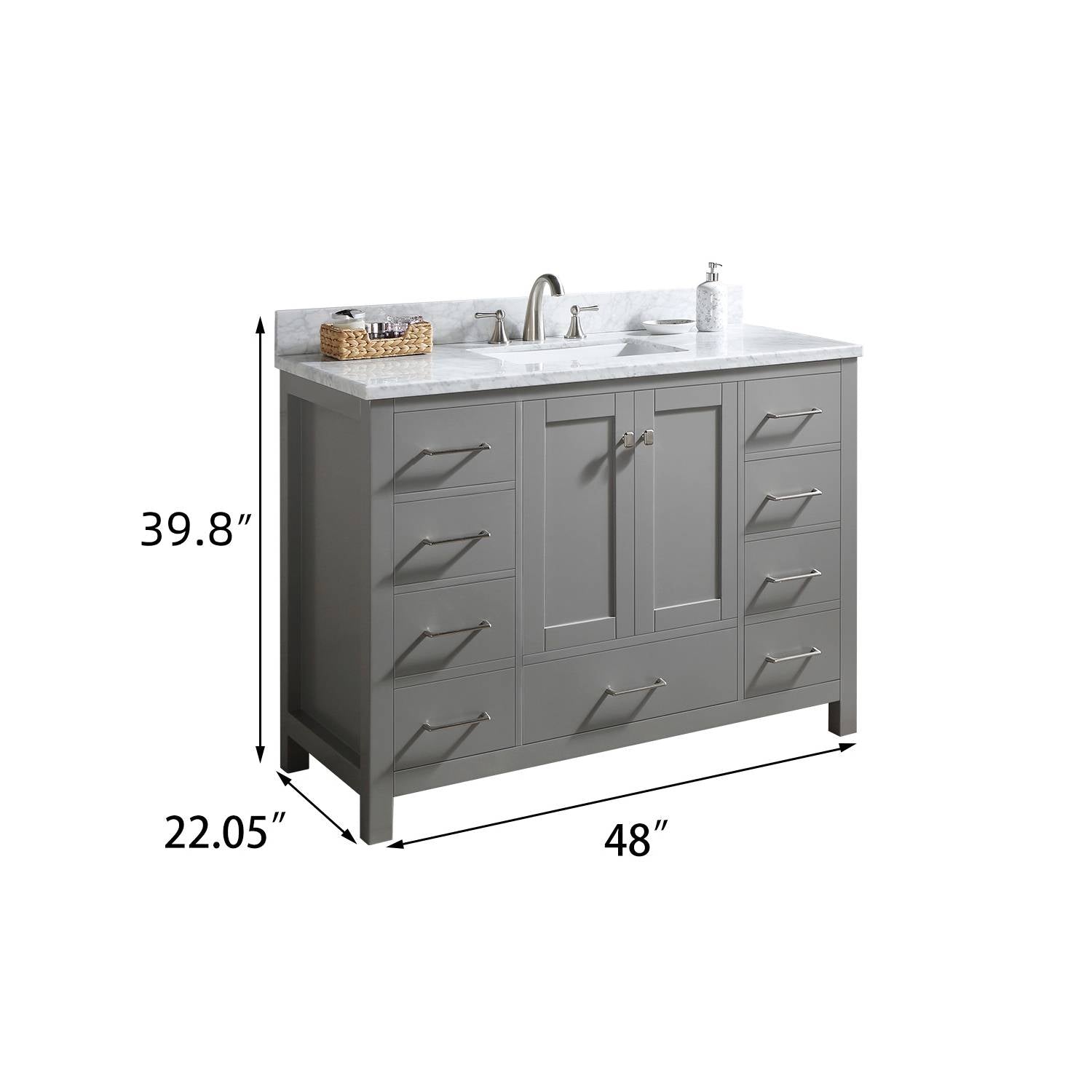 48 inch Plywood Freestanding Bath Vanity in Gray with Carrara Engineered Stone Composite Top
