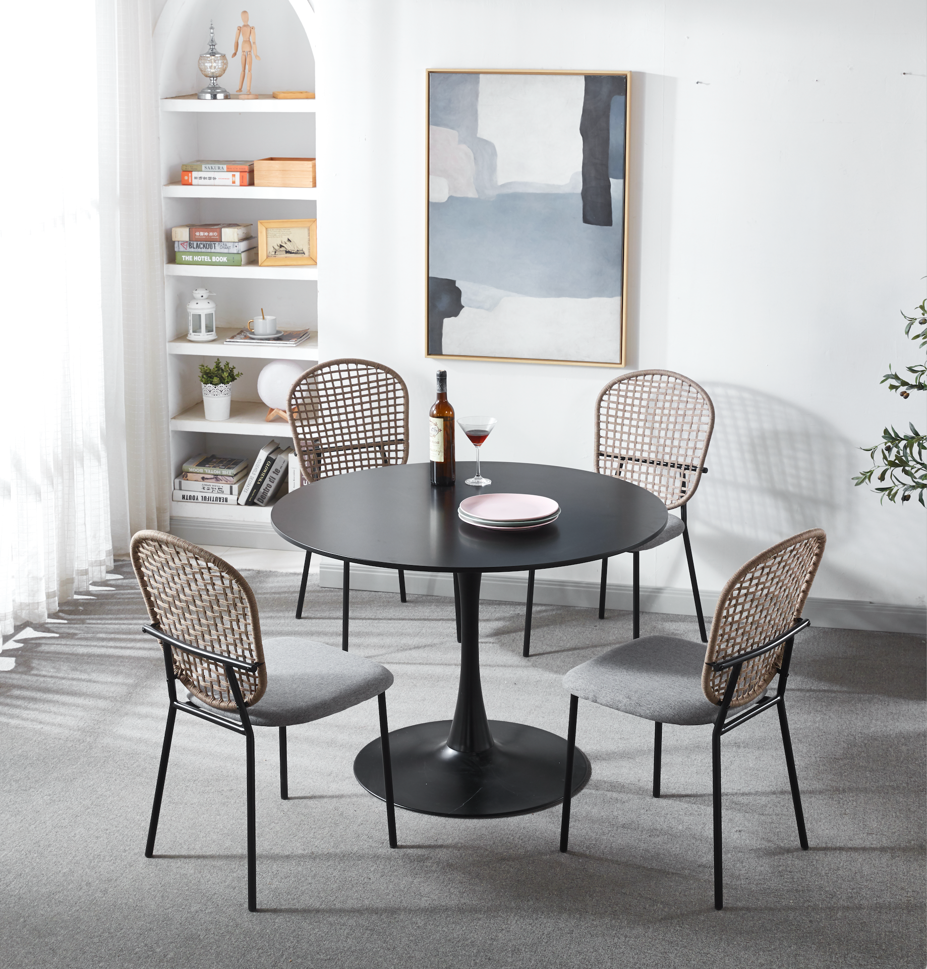5-Piece Dining Table with Braided Back Chair