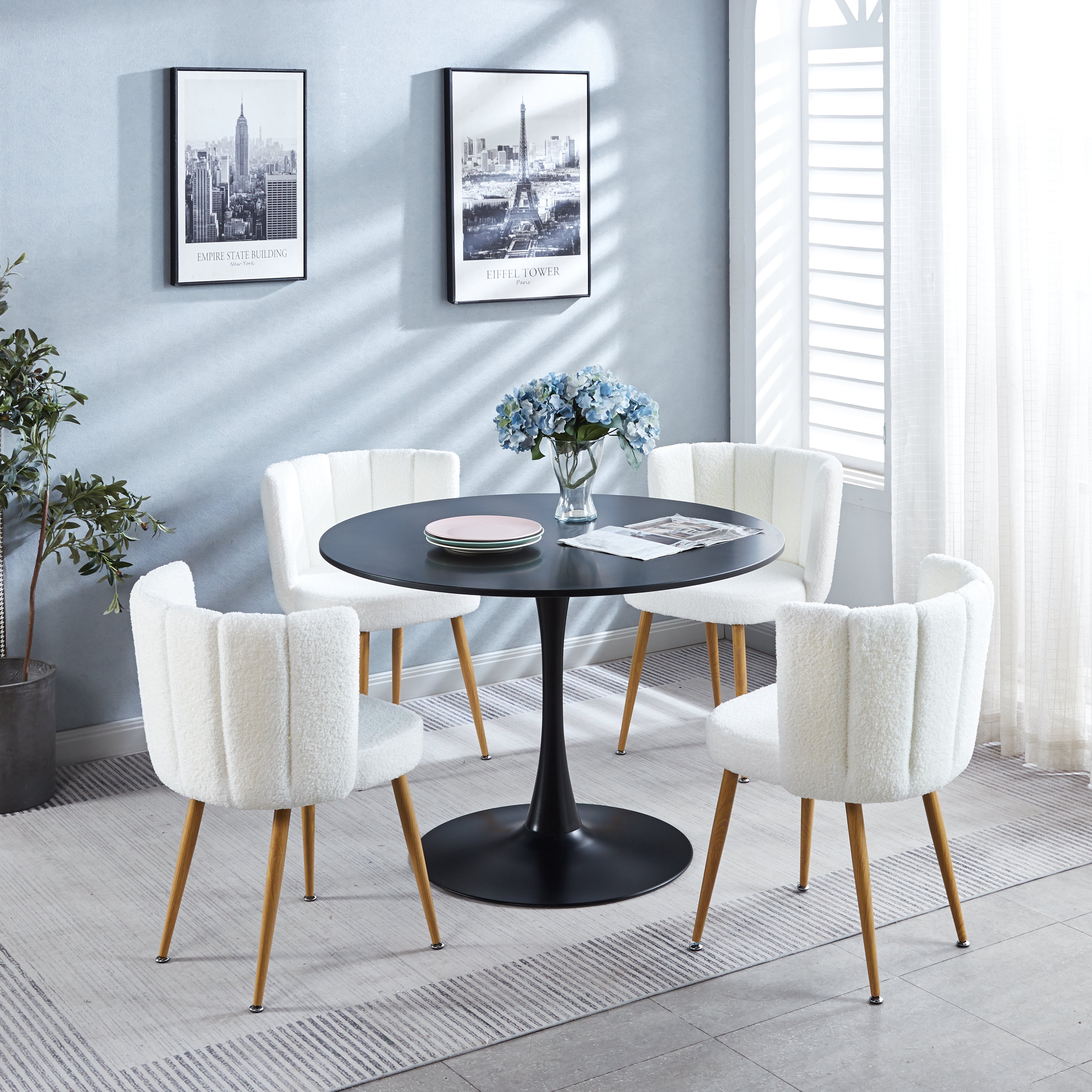 5-Piece Dining Table Set with Teddy Plush Chair