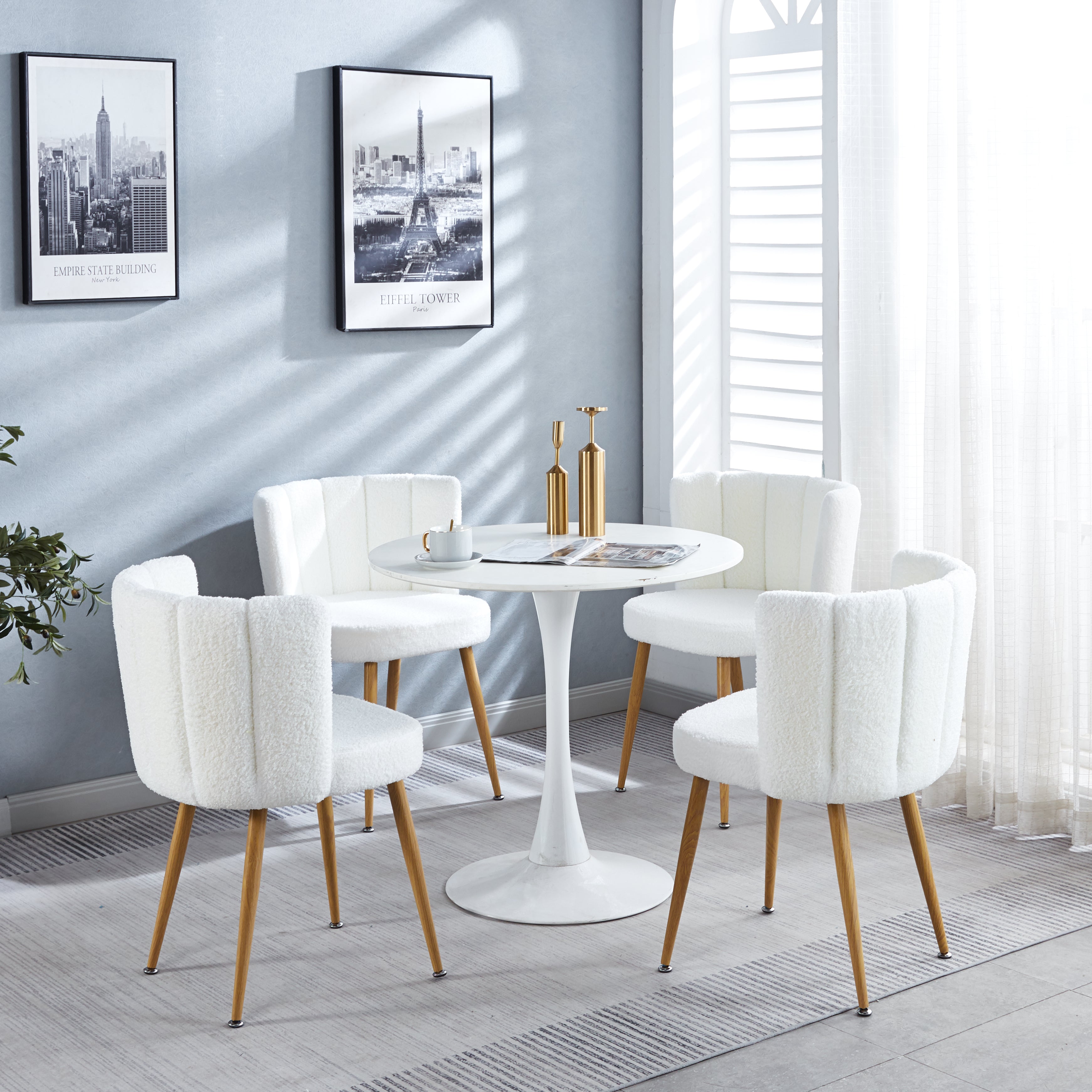 5-Piece Dining Table Set with Teddy Plush Chair