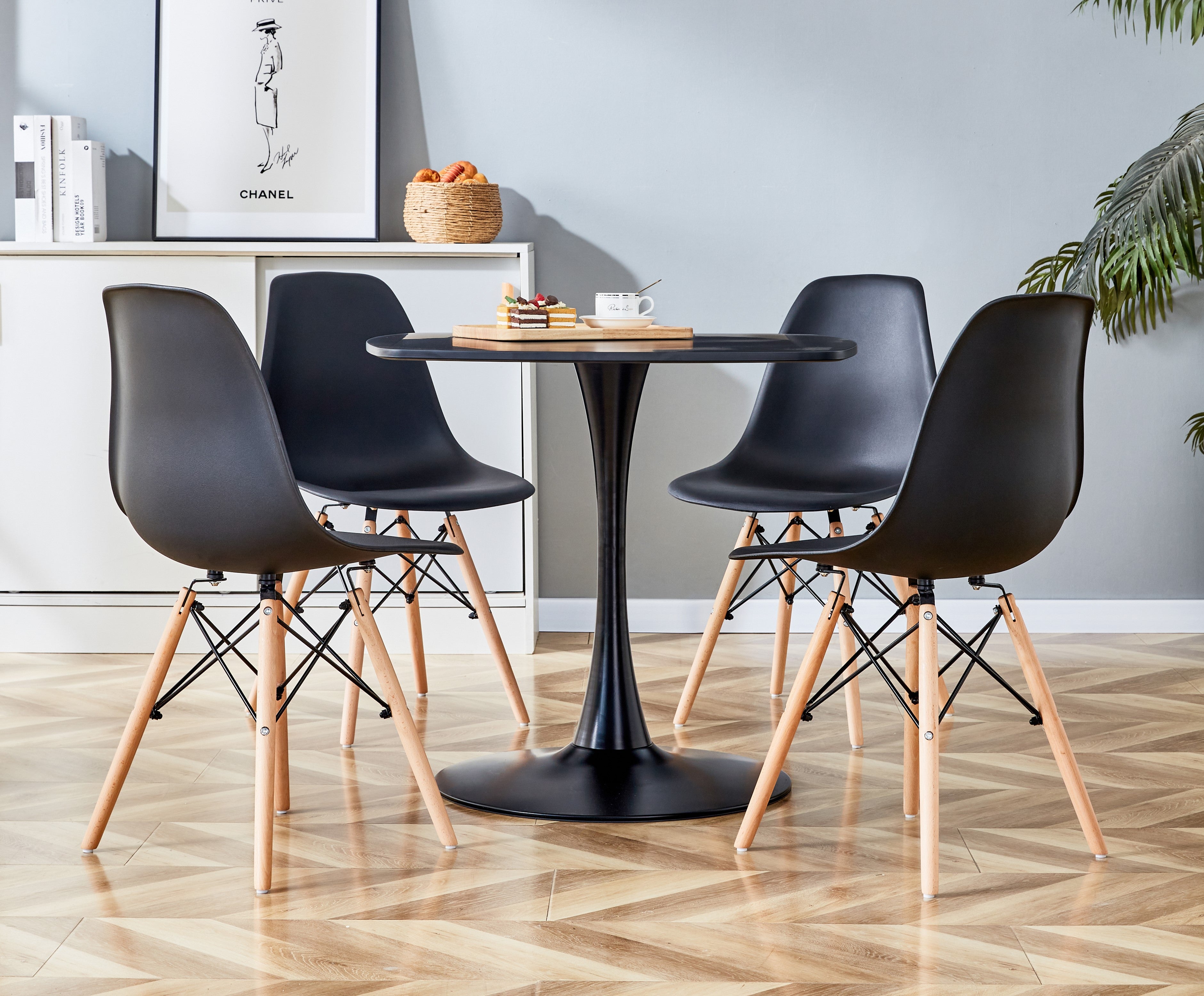 5 Piece Dining Table Set with Round MDF Top