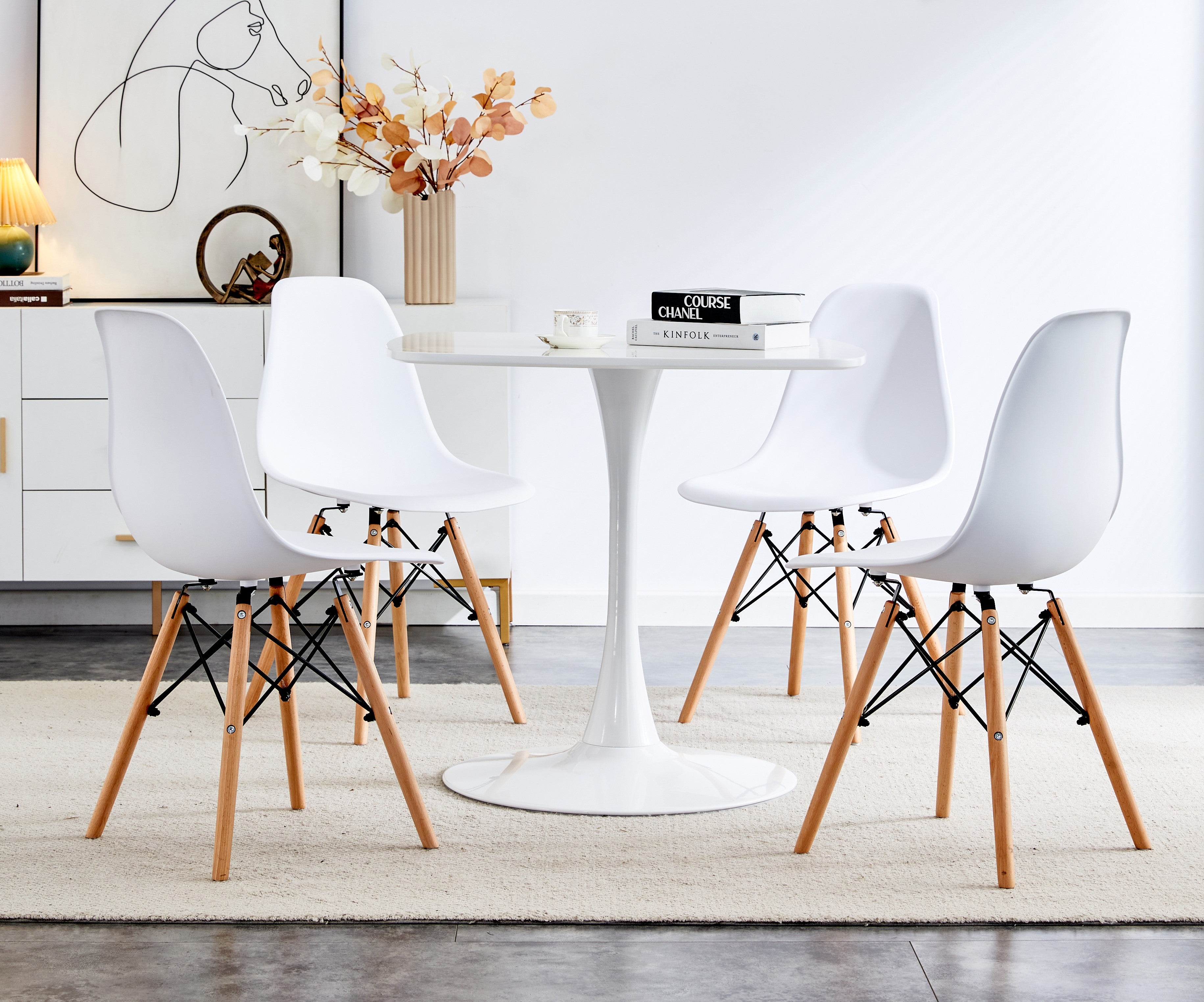 5 Piece Dining Table Set with Round MDF Top
