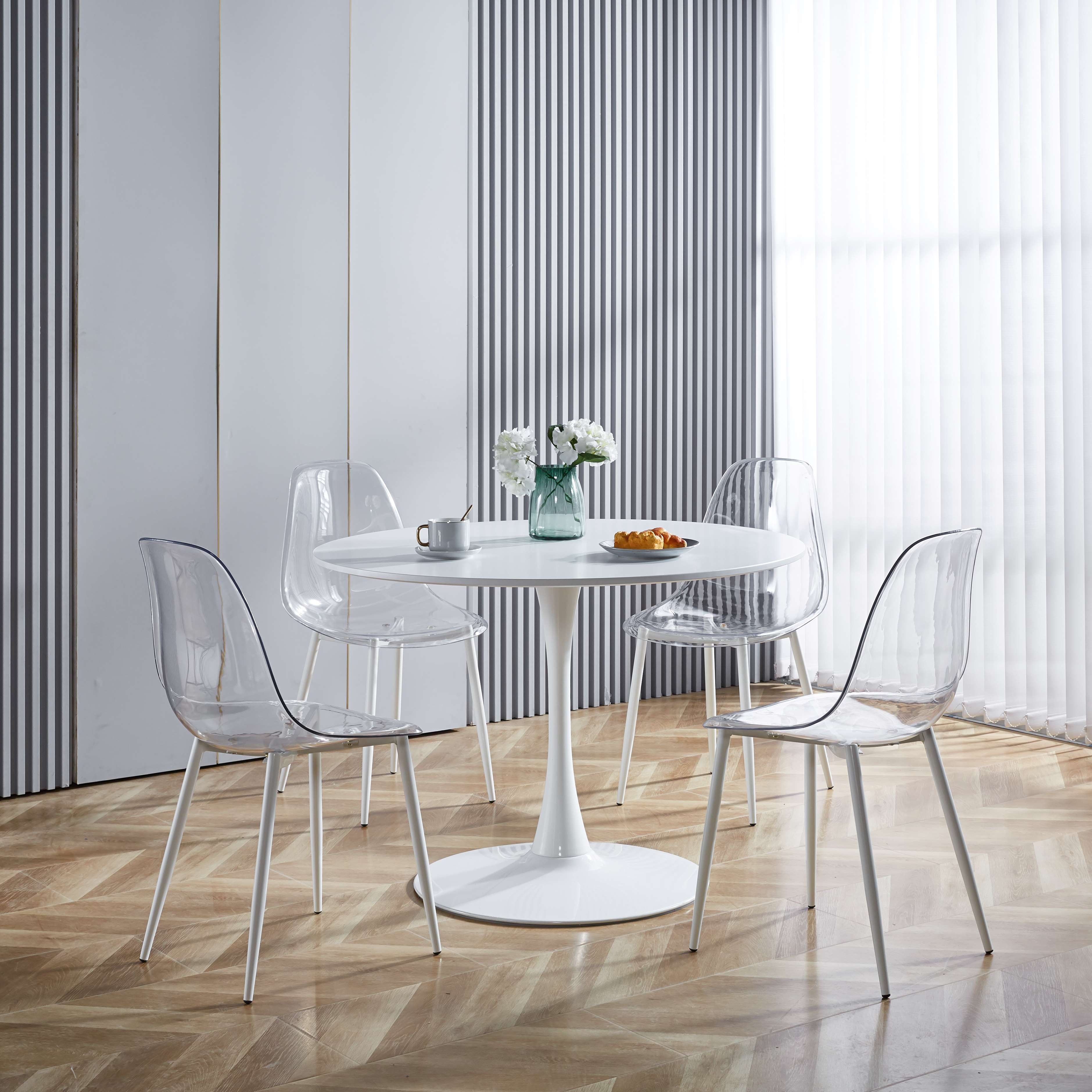 5-Piece Dining Table Set with Transparent Plastic Seat Surface