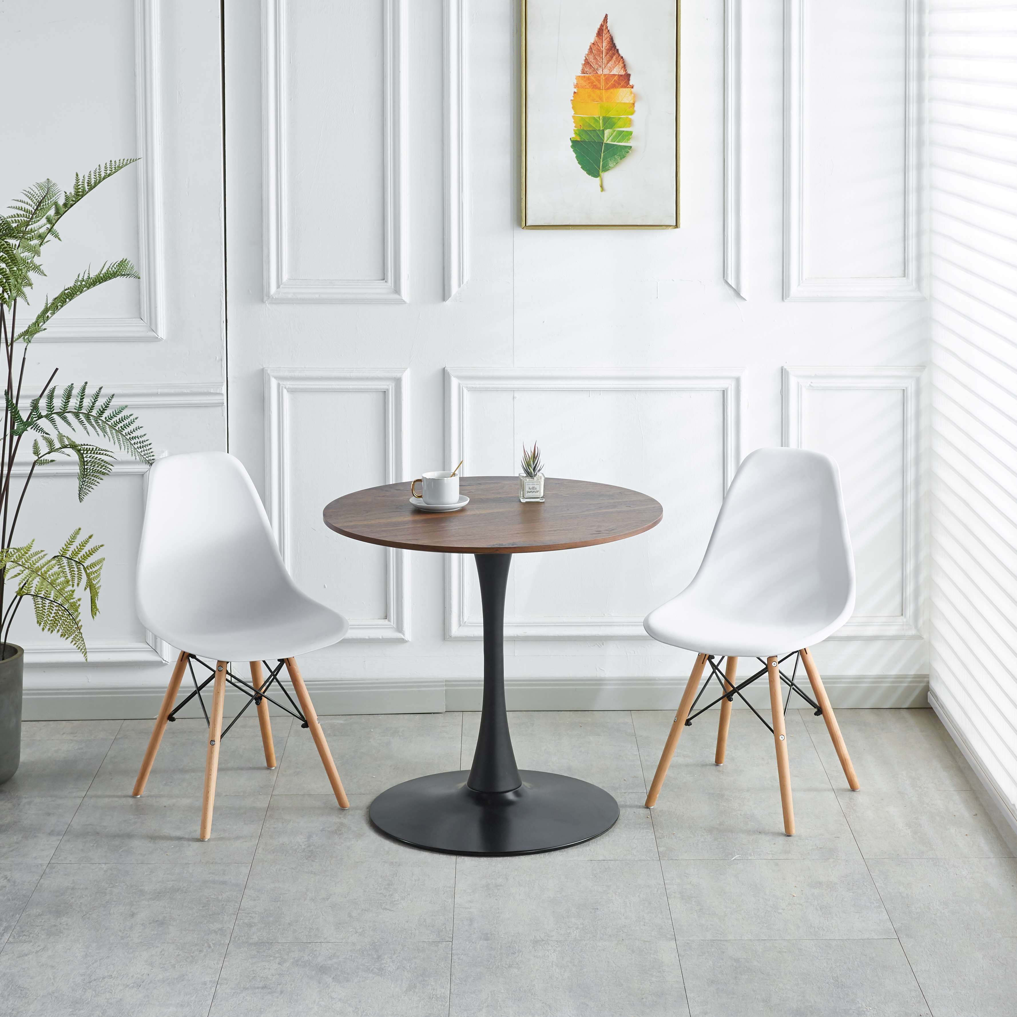 Stylish Mid-Century Style, 31.5" Black and Walnut Tulip Table