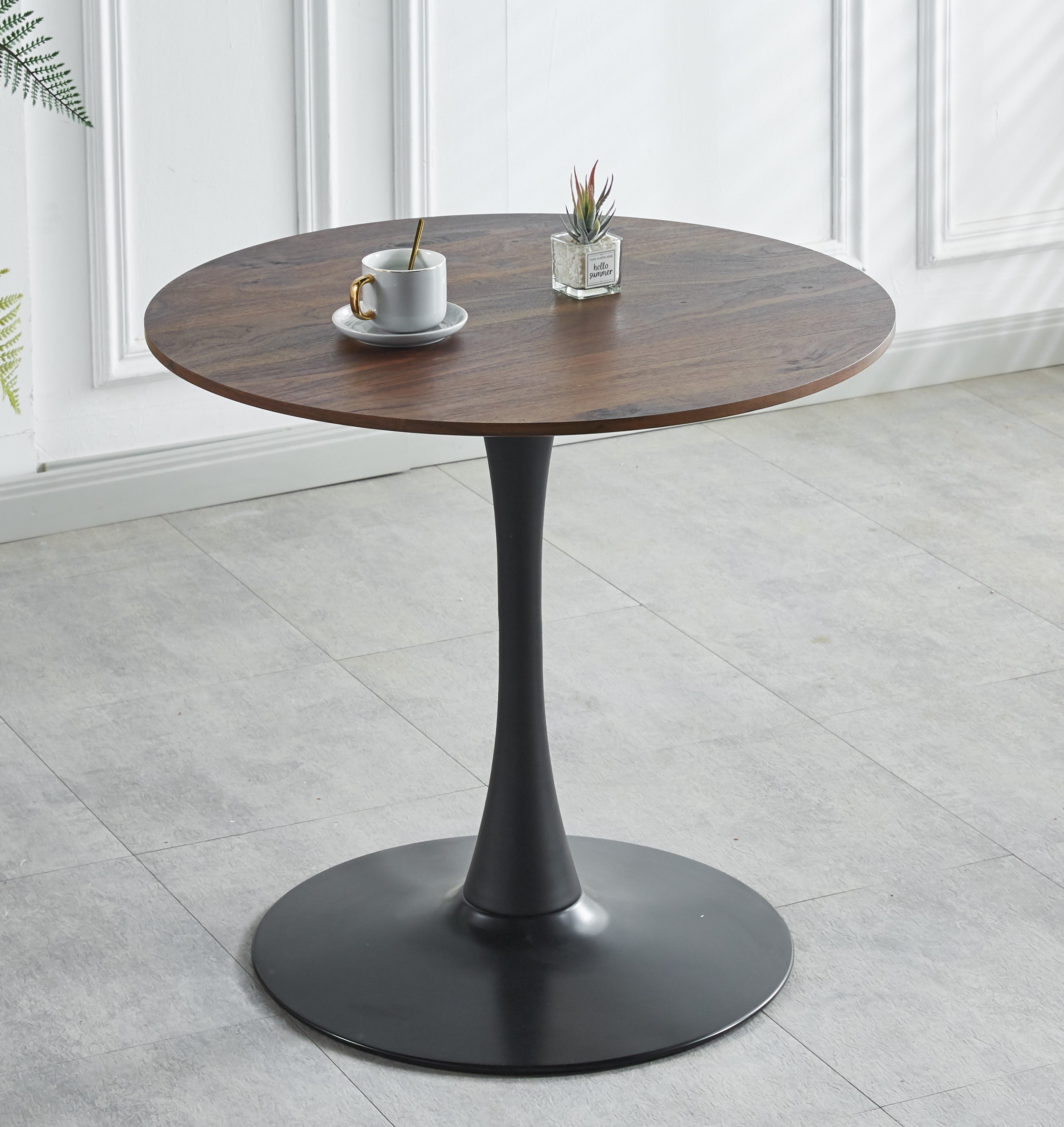 Stylish Mid-Century Style, 31.5" Black and Walnut Tulip Table