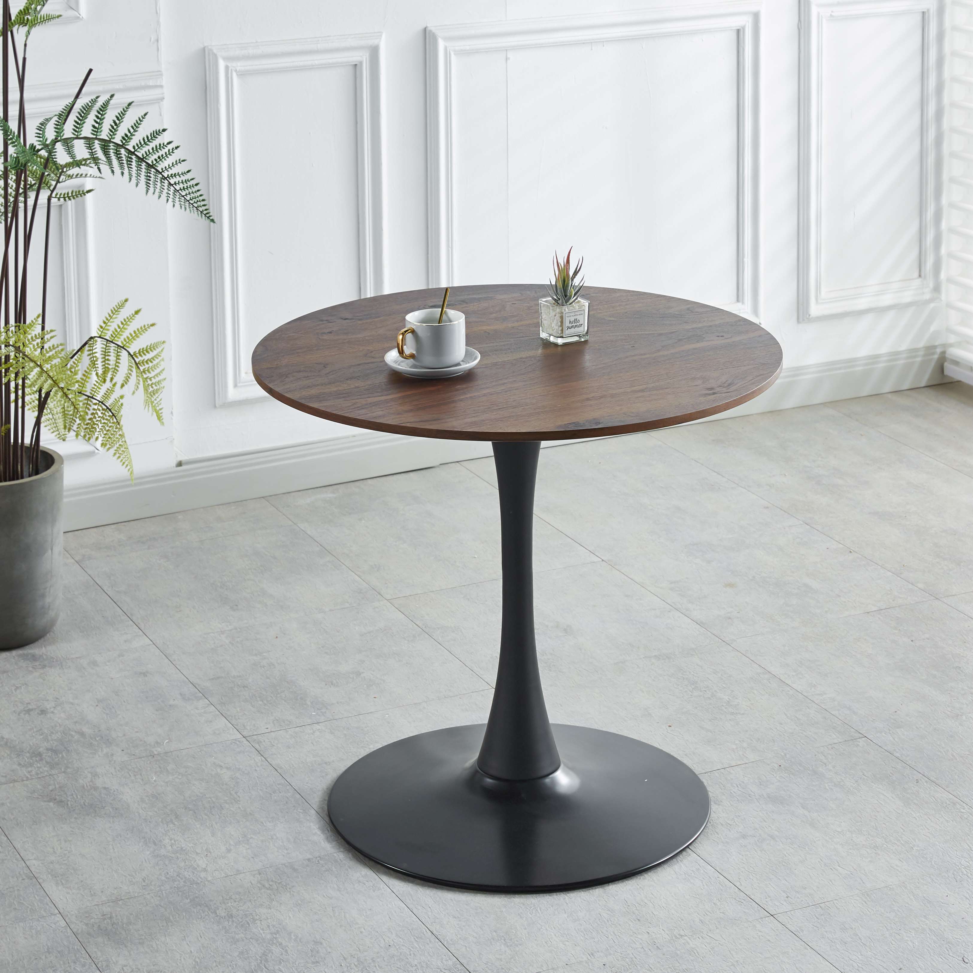 Stylish Mid-Century Style, 31.5" Black and Walnut Tulip Table