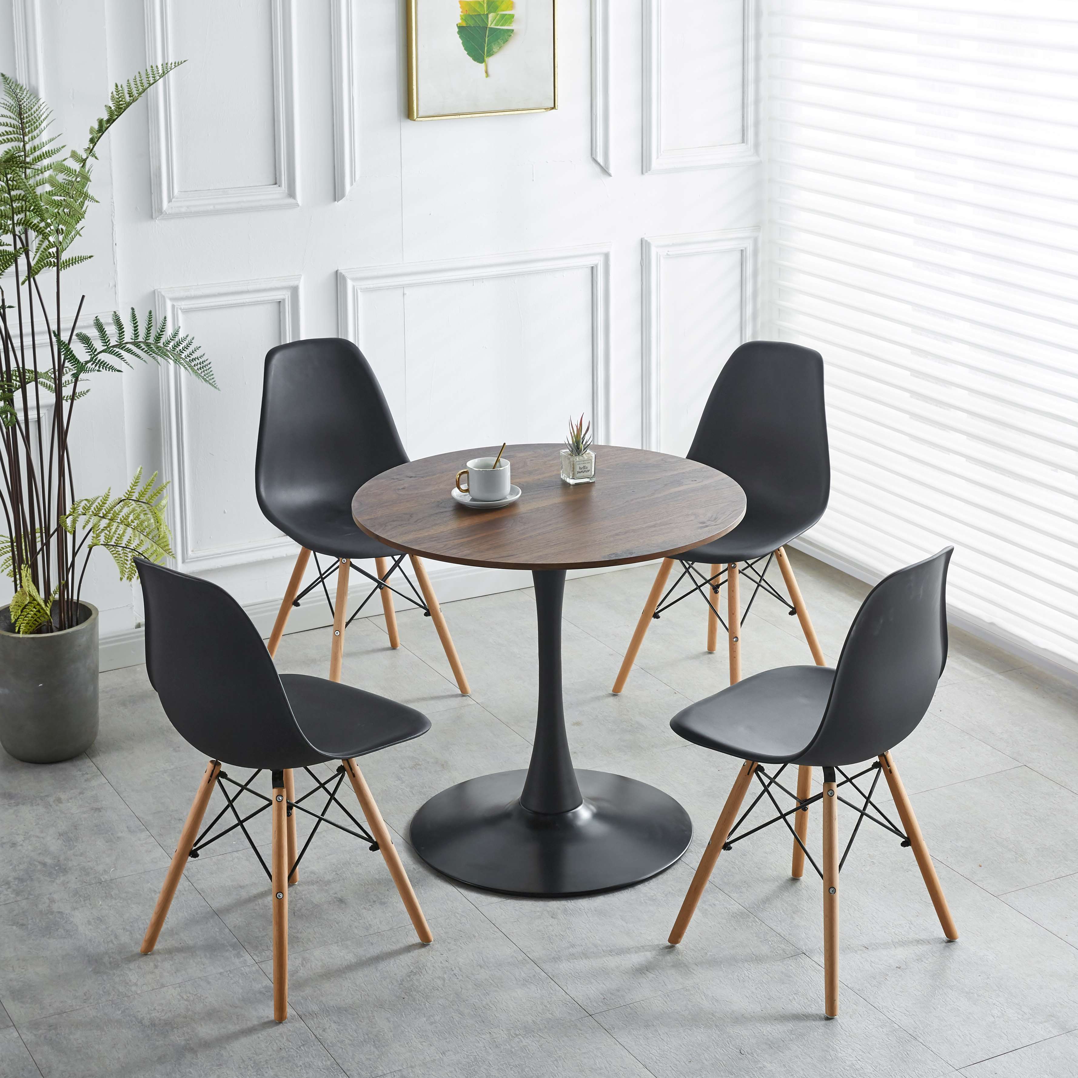 Stylish Mid-Century Style, 31.5" Black and Walnut Tulip Table