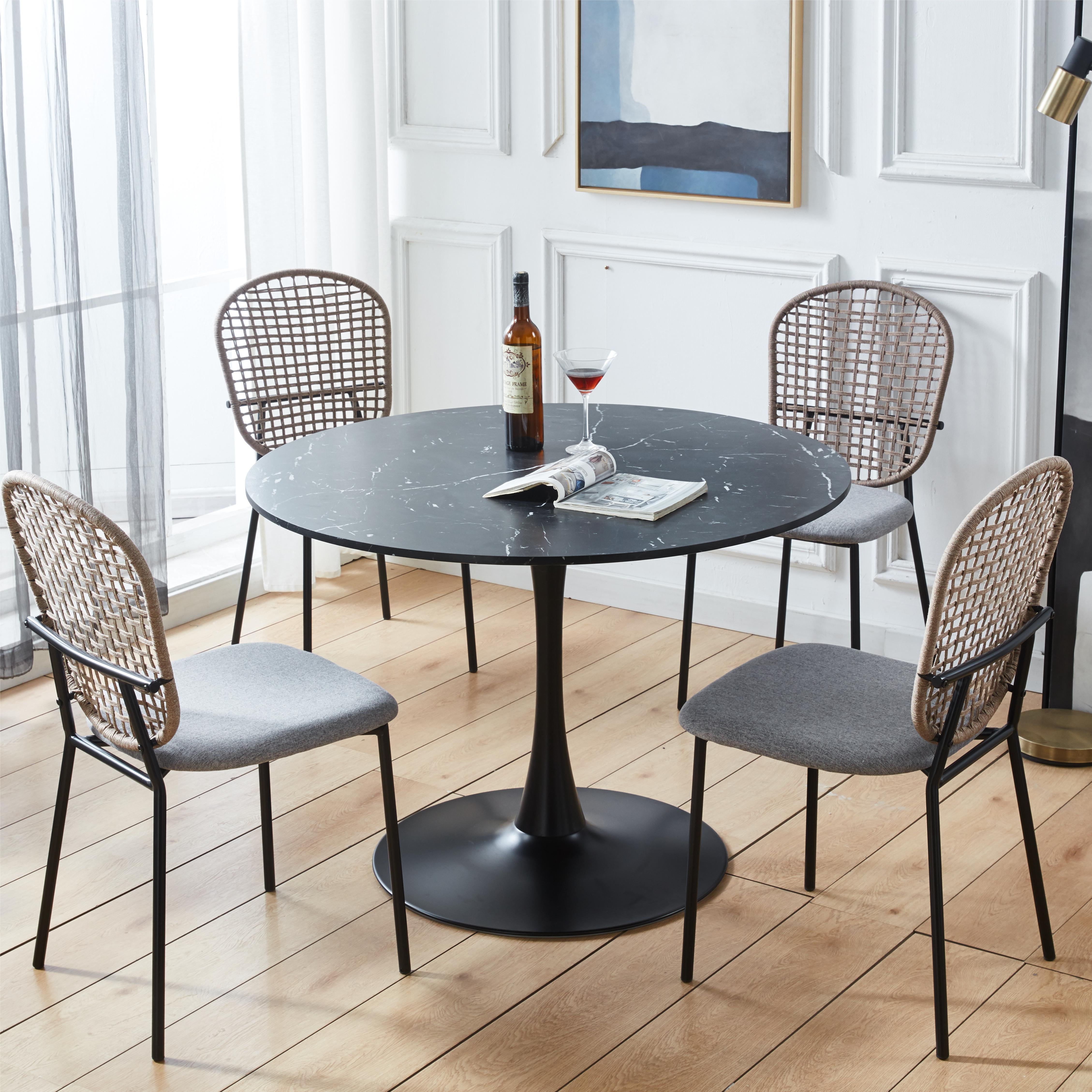 42.1" Tulip Table, Medieval Dining Table for 4-6 People, Round MDF Top, Marble Color Top