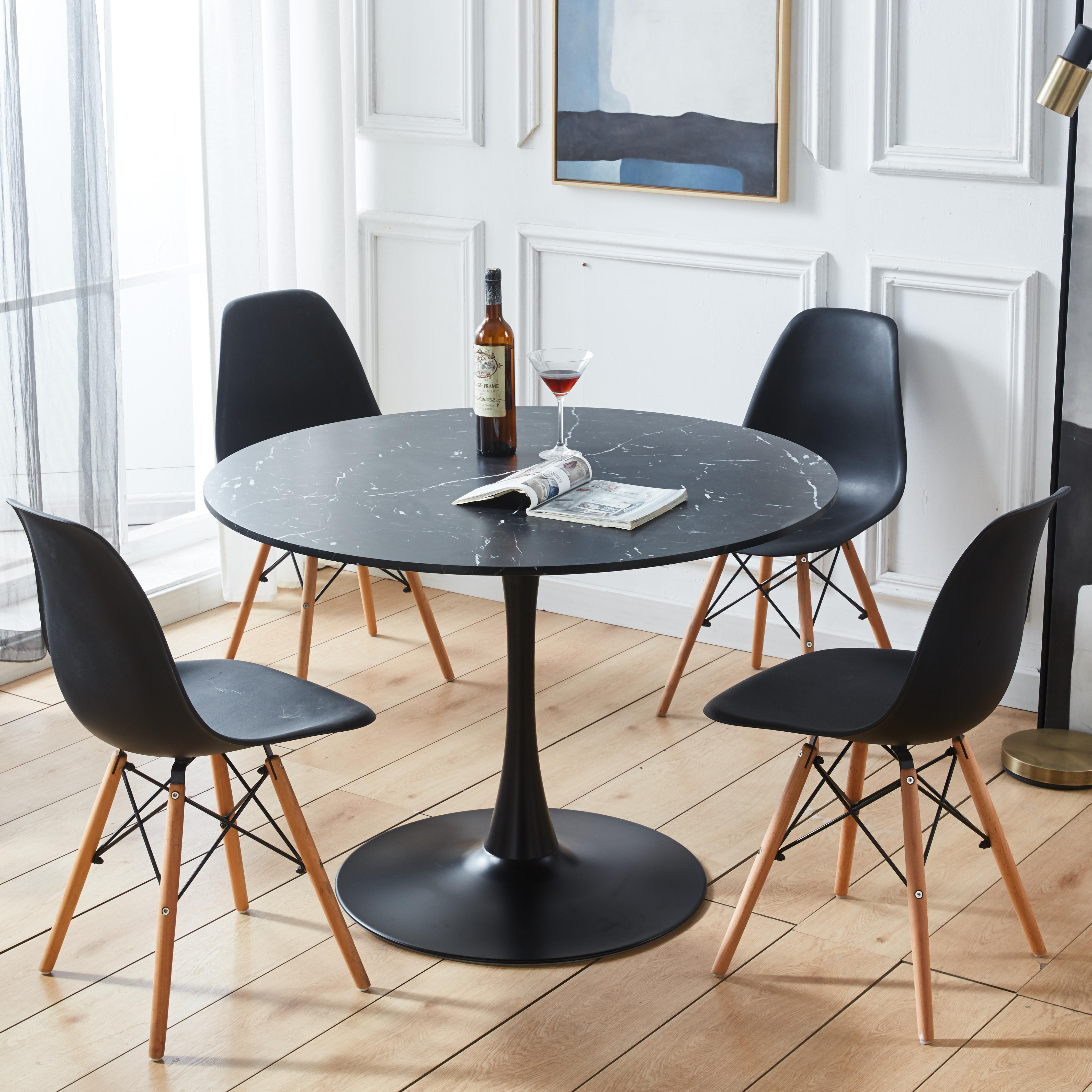 42.1" Tulip Table, Medieval Dining Table for 4-6 People, Round MDF Top, Marble Color Top