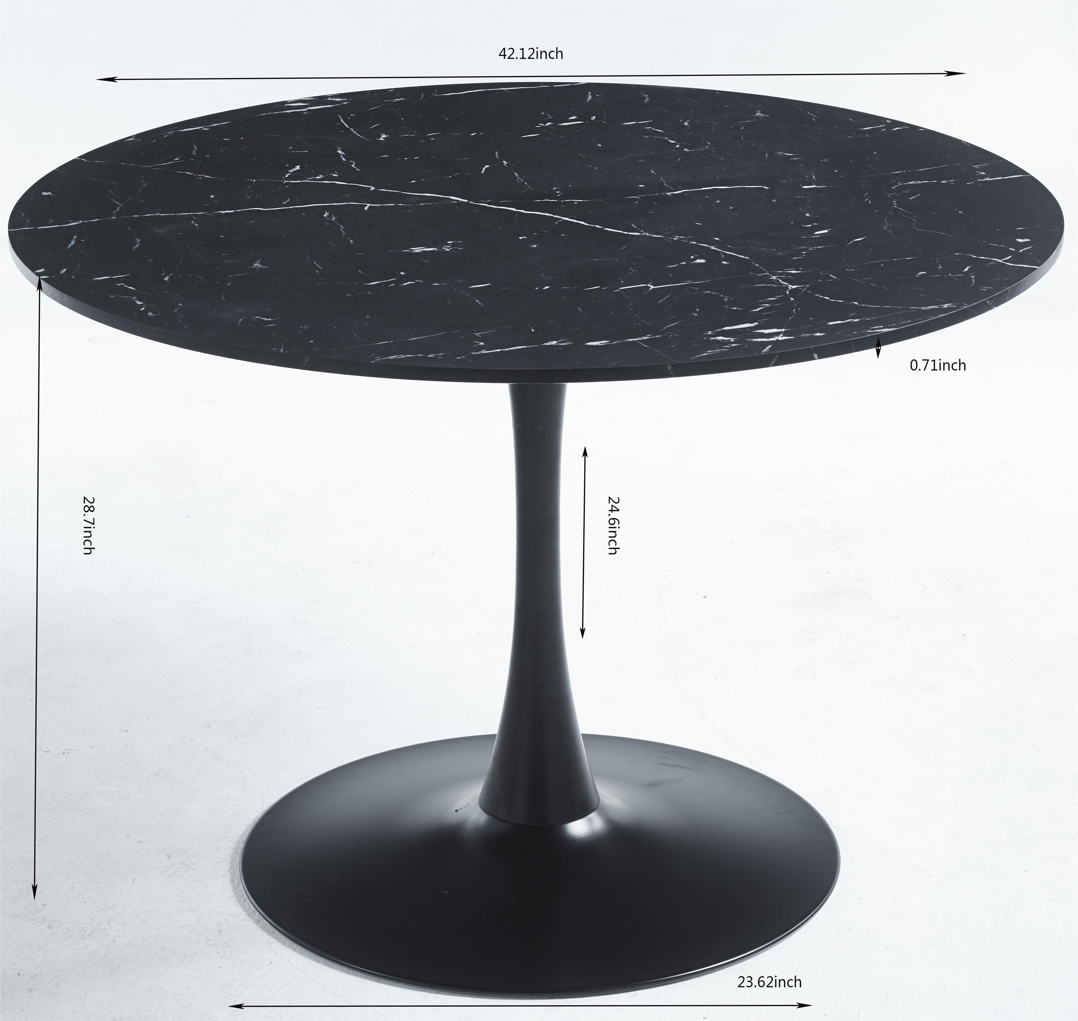 42.1" Tulip Table, Medieval Dining Table for 4-6 People, Round MDF Top, Marble Color Top