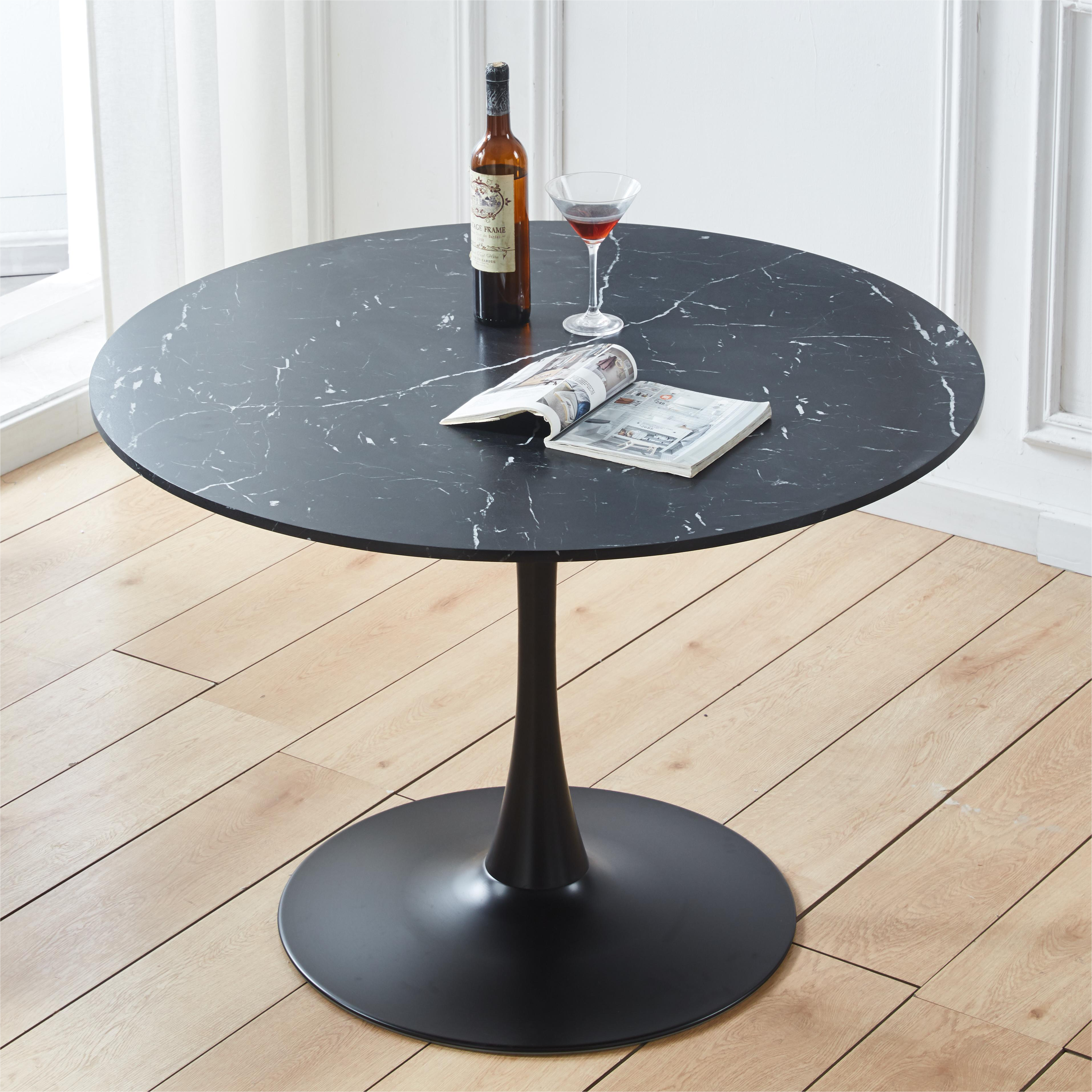 42.1" Tulip Table, Medieval Dining Table for 4-6 People, Round MDF Top, Marble Color Top