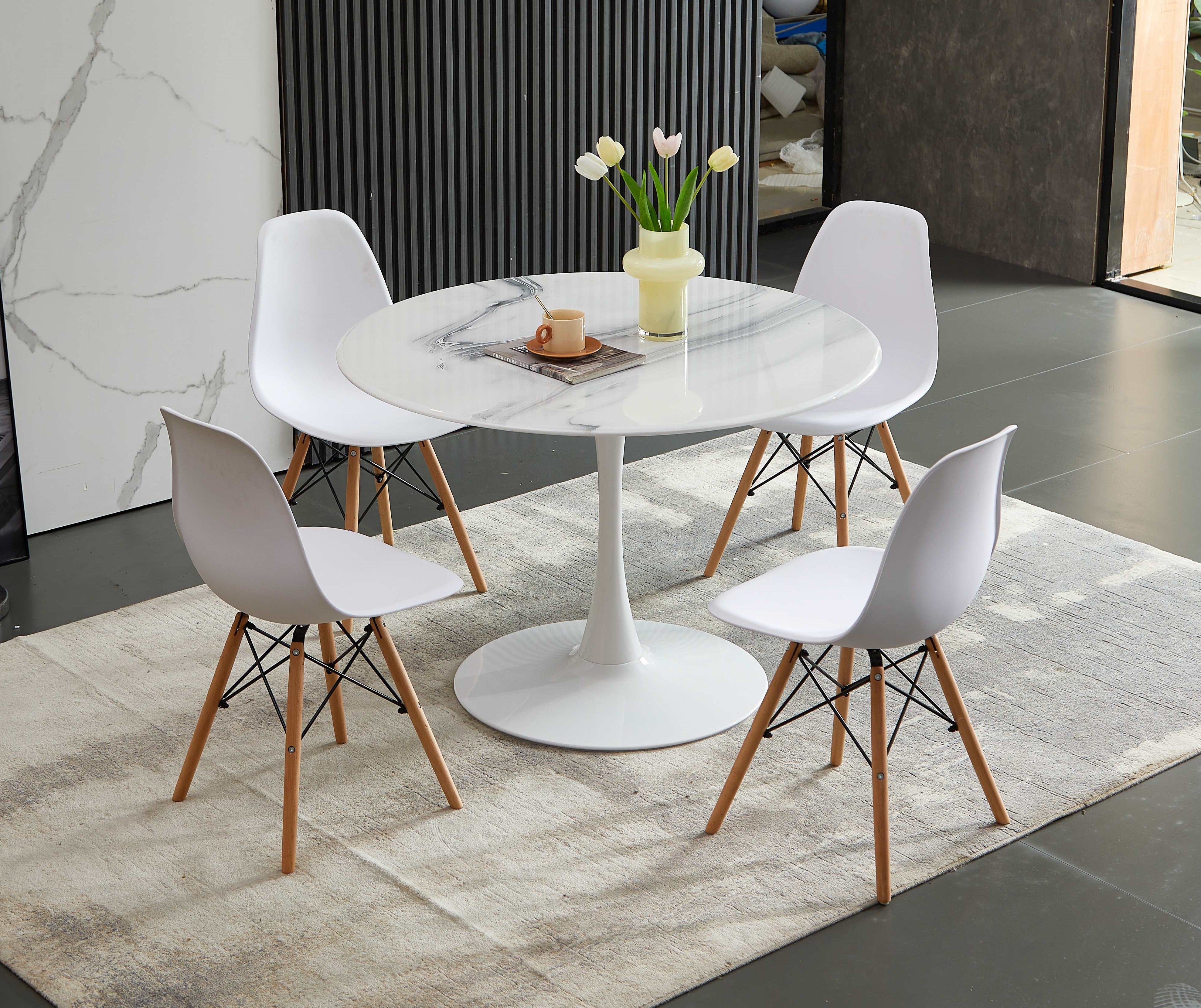 42.1" Tulip Table, Medieval Dining Table for 4-6 People, Round MDF Top, Marble Color Top