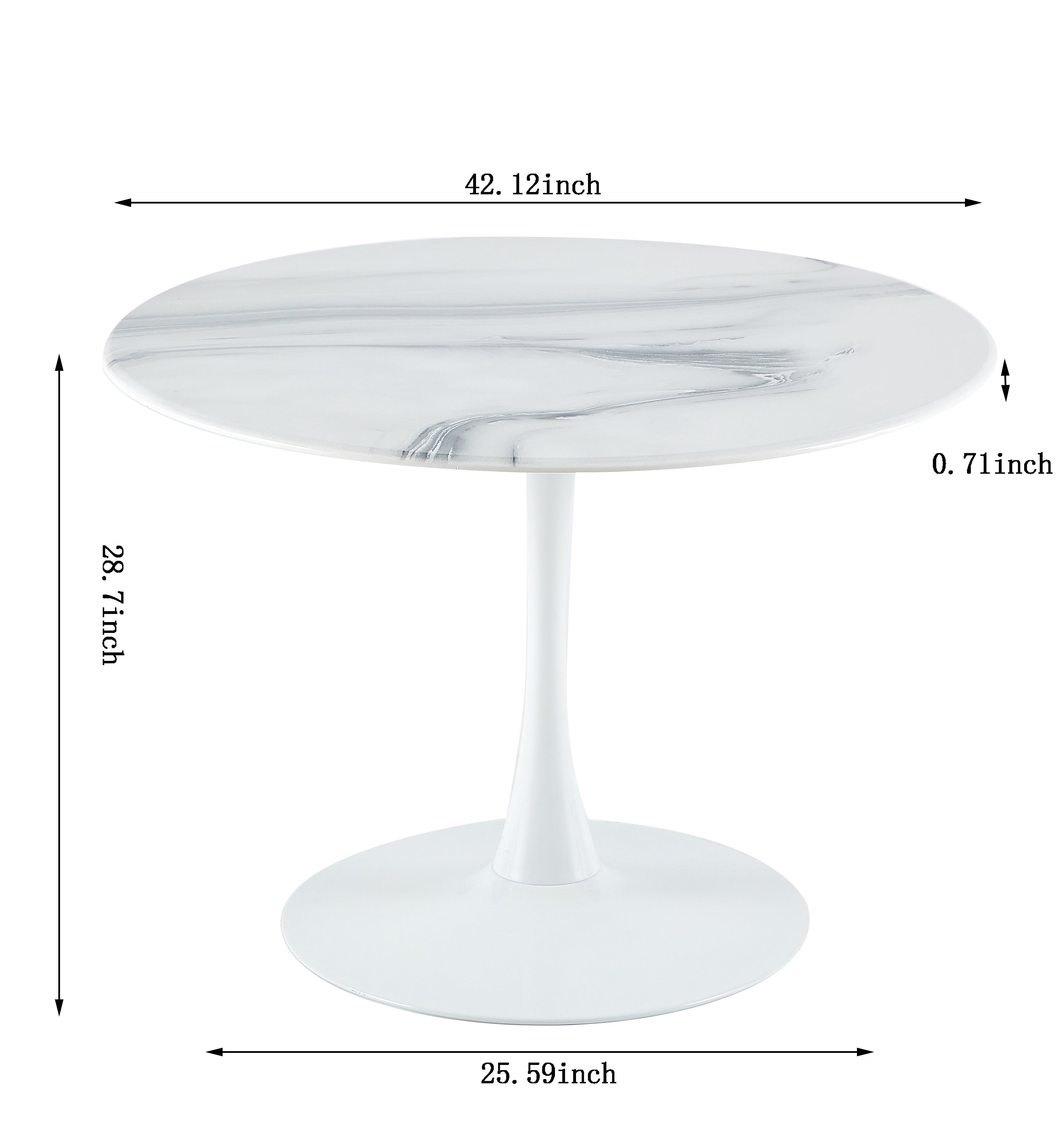 42.1" Tulip Table, Medieval Dining Table for 4-6 People, Round MDF Top, Marble Color Top