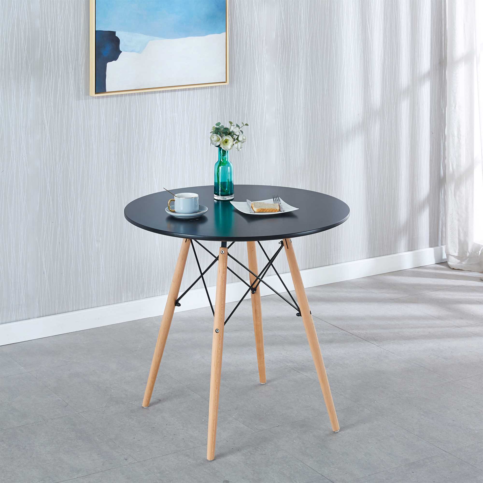 31.5 "Grid Table, Round MDF Top, Medieval Dining Table for 2-4 People