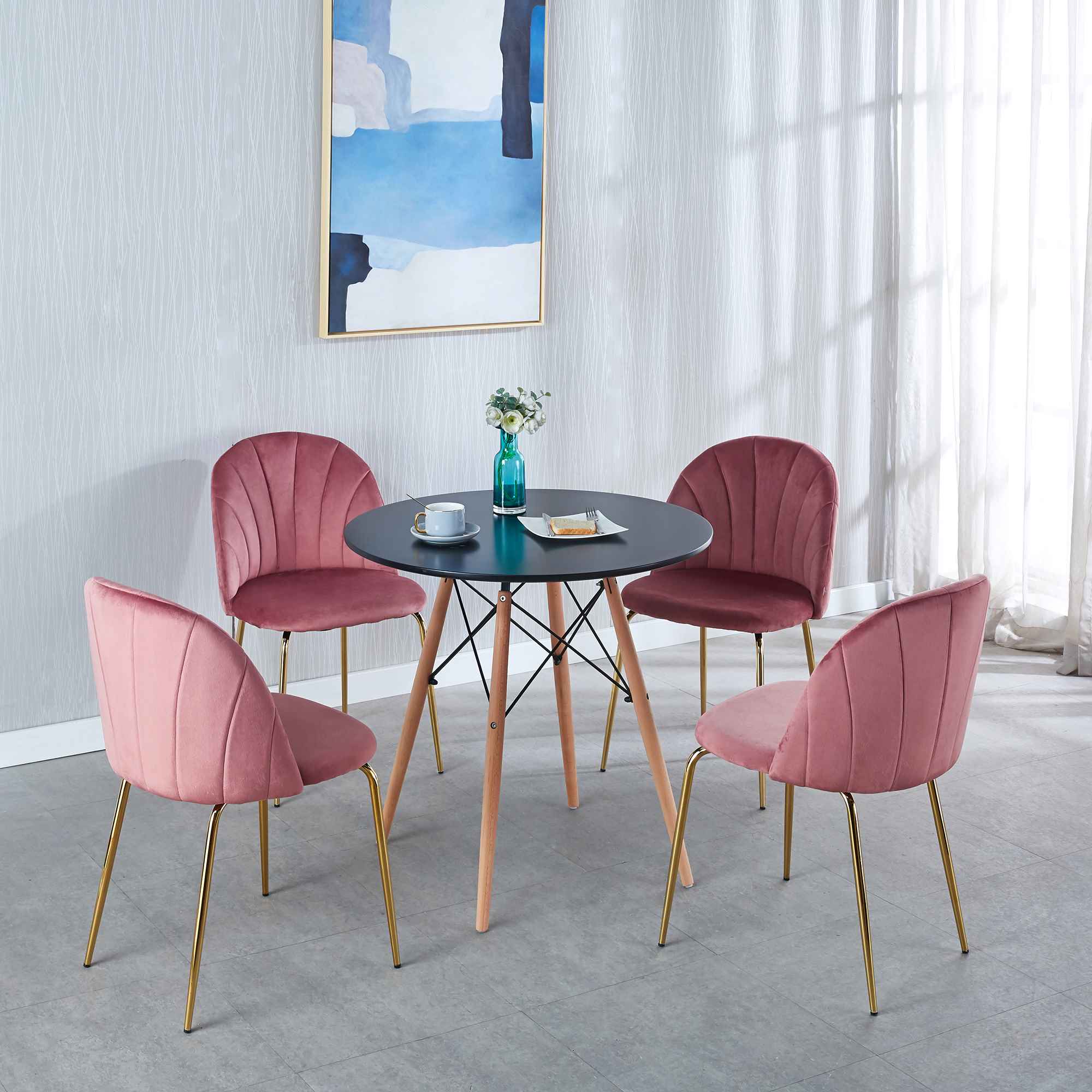 31.5 "Grid Table, Round MDF Top, Medieval Dining Table for 2-4 People