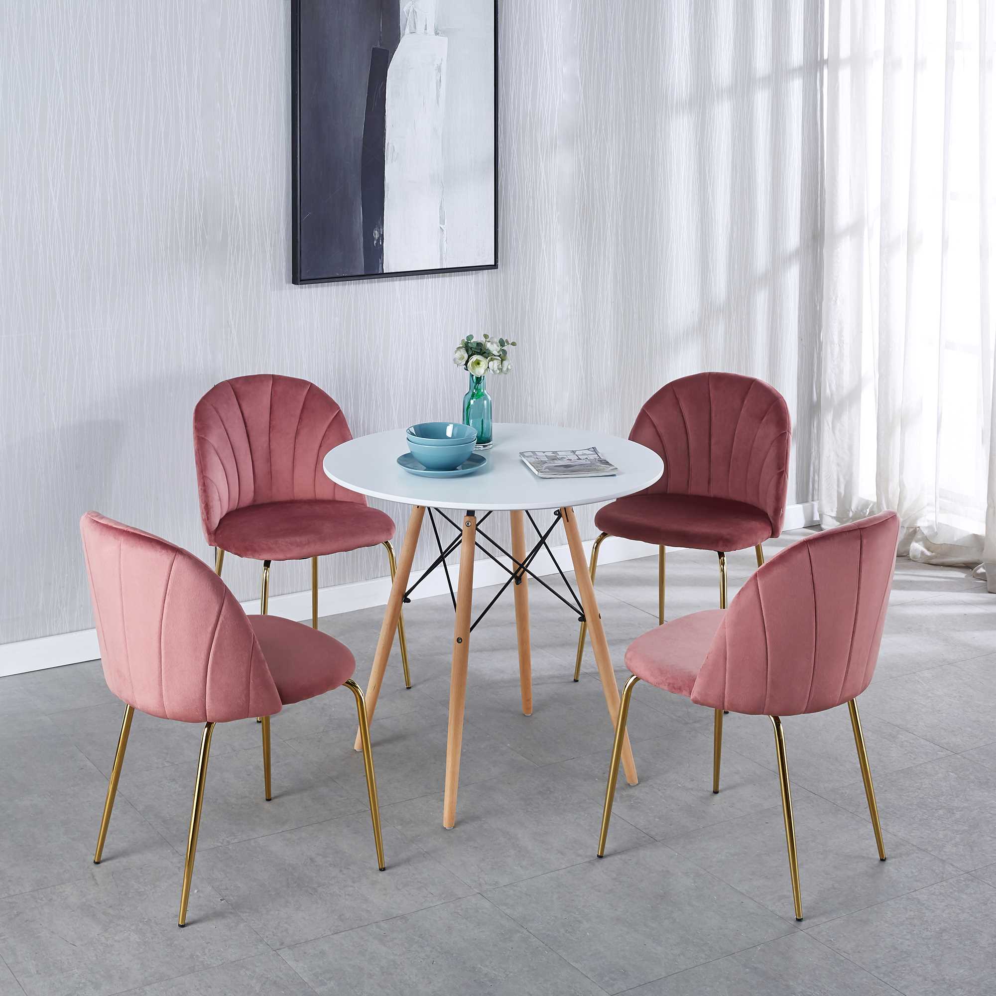 31.5 "Grid Table, Round MDF Top, Medieval Dining Table for 2-4 People