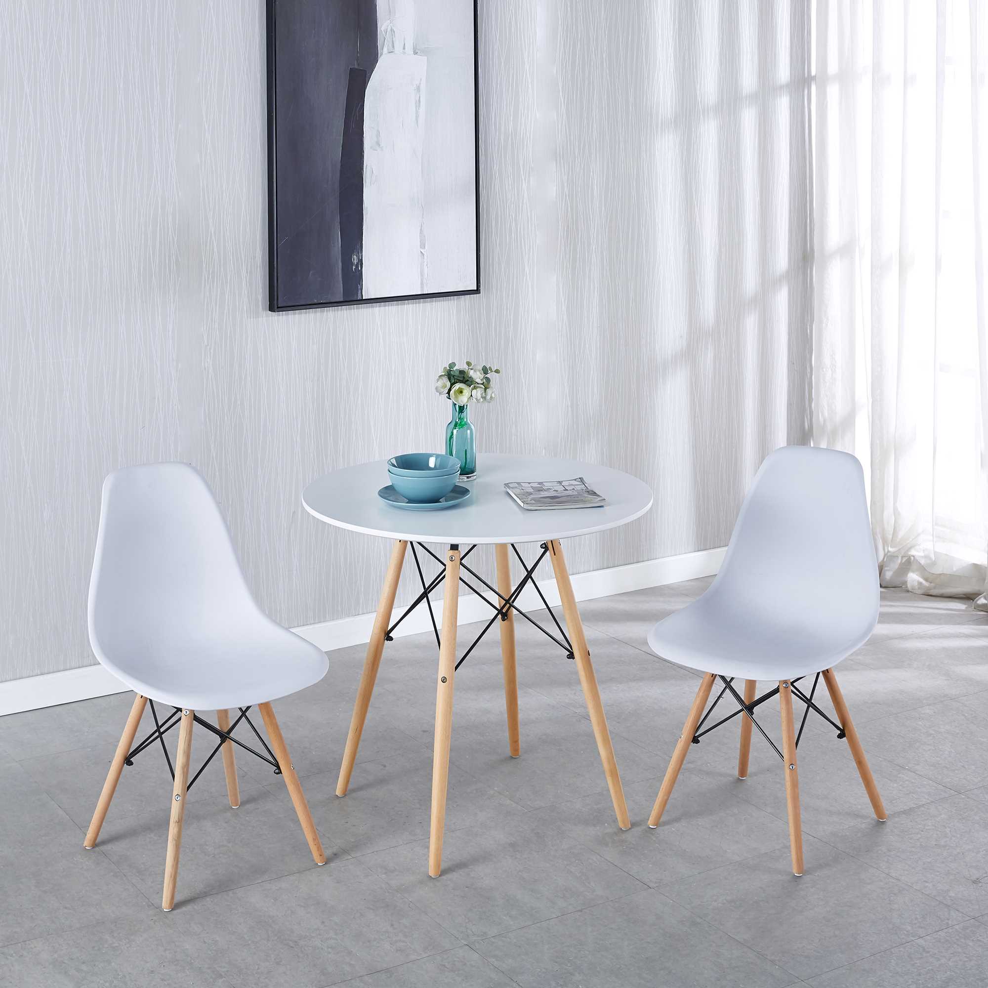 31.5 "Grid Table, Round MDF Top, Medieval Dining Table for 2-4 People
