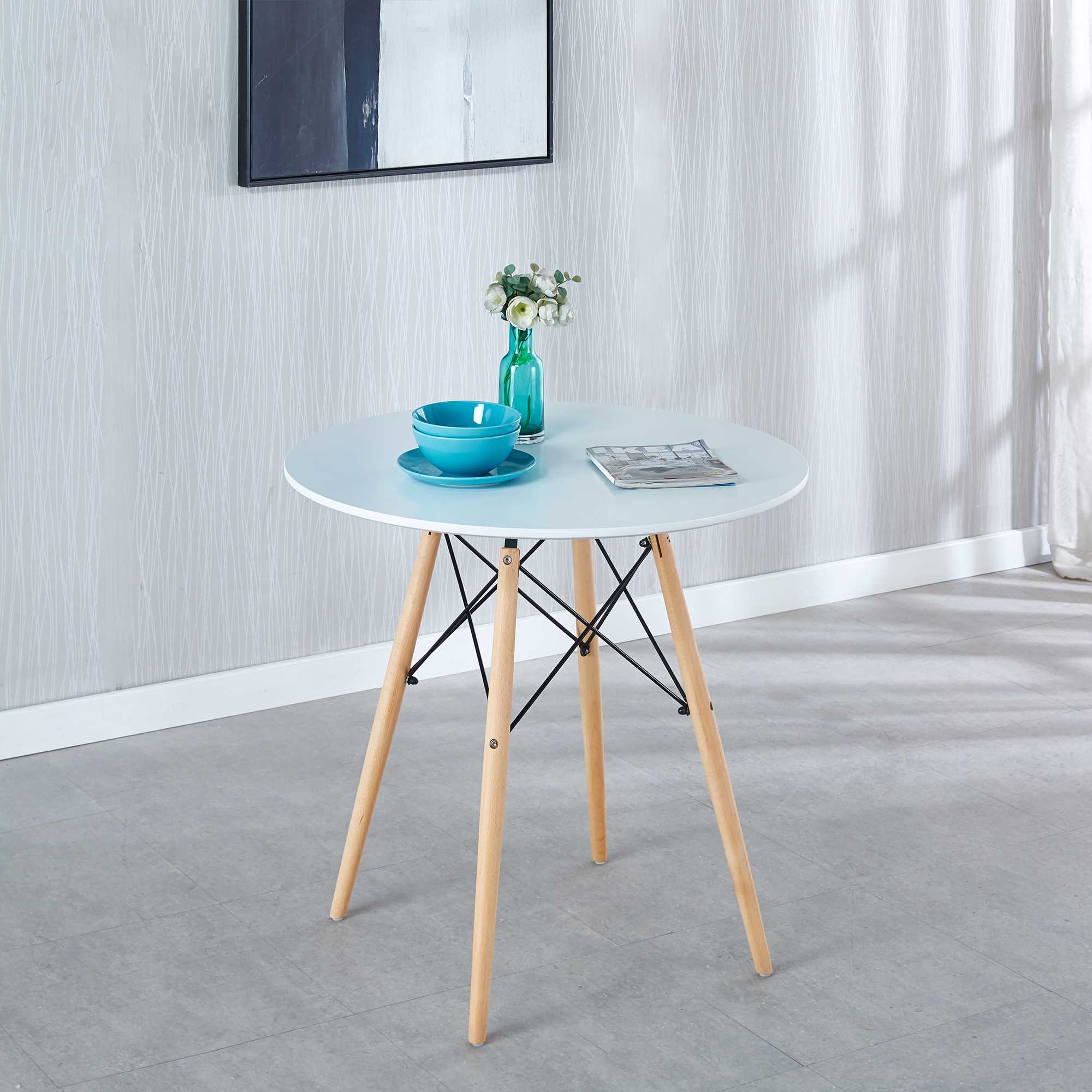 31.5 "Grid Table, Round MDF Top, Medieval Dining Table for 2-4 People
