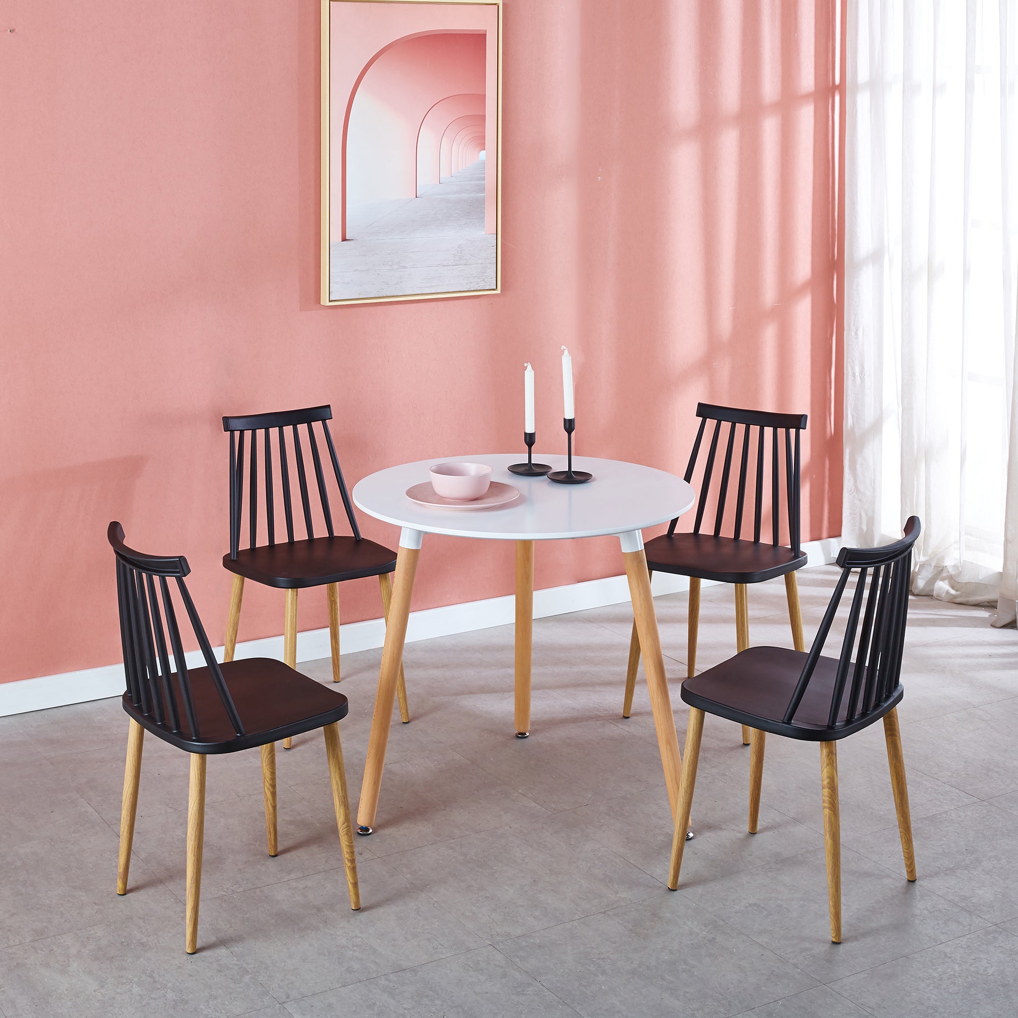 31.5" White Table Mid-Century Dining Table with Round MDF Table Top